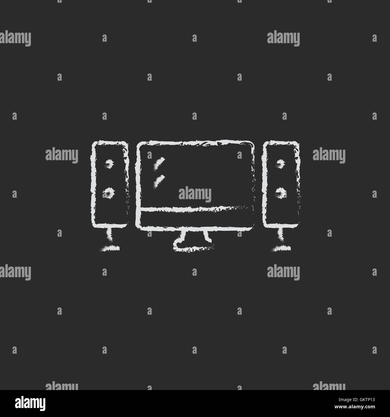 Télévision écran televisison avec haut-parleurs tracé à la craie Illustration de Vecteur