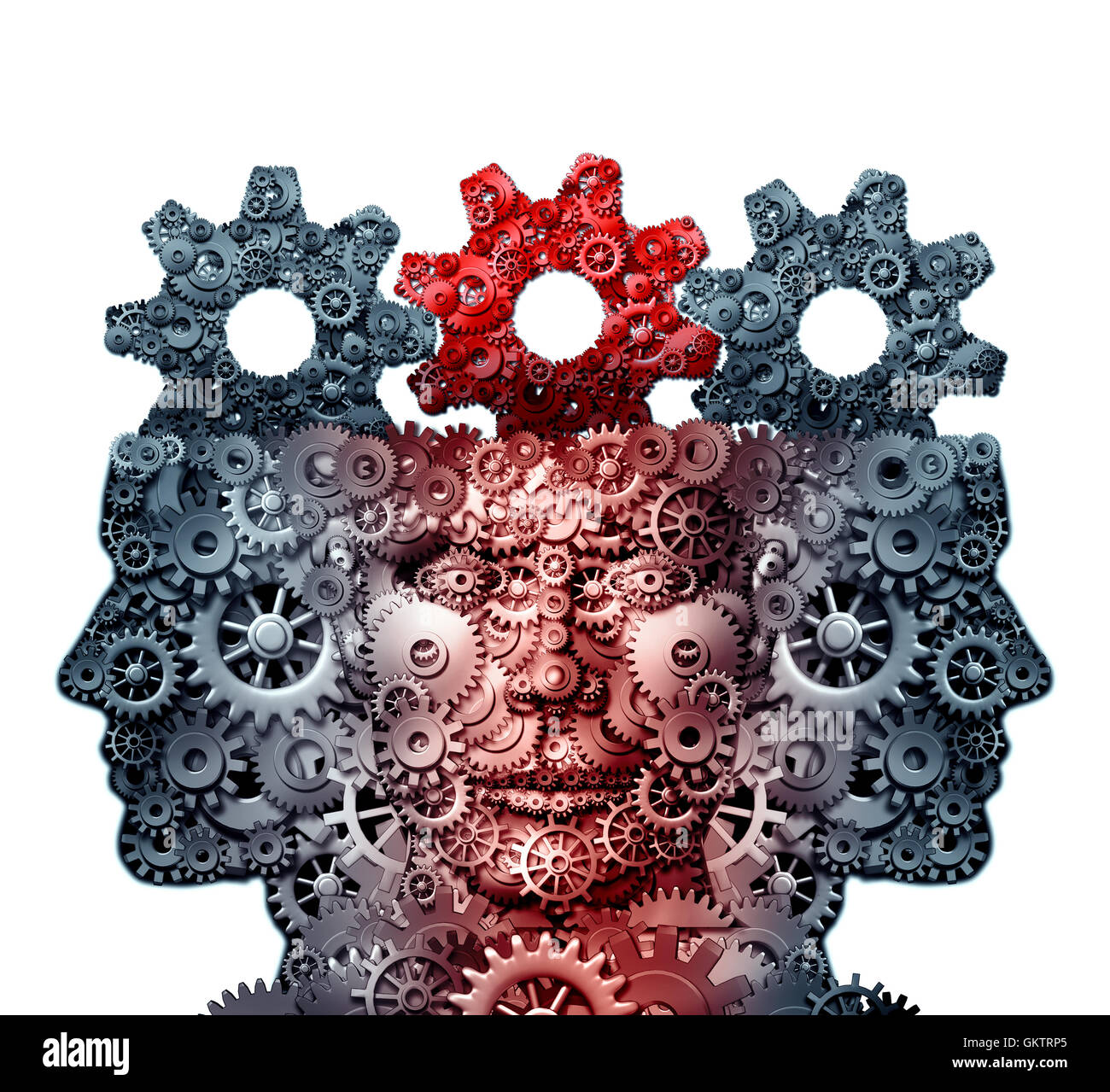 Groupe d'intelligence et de think tank team technologies d'innovation concept comme une métaphore pour une industrie créative et de collaboration d'équipe d'imagination ou de la société de la créativité comme une icône de l'ingénierie 3D illustration. Banque D'Images