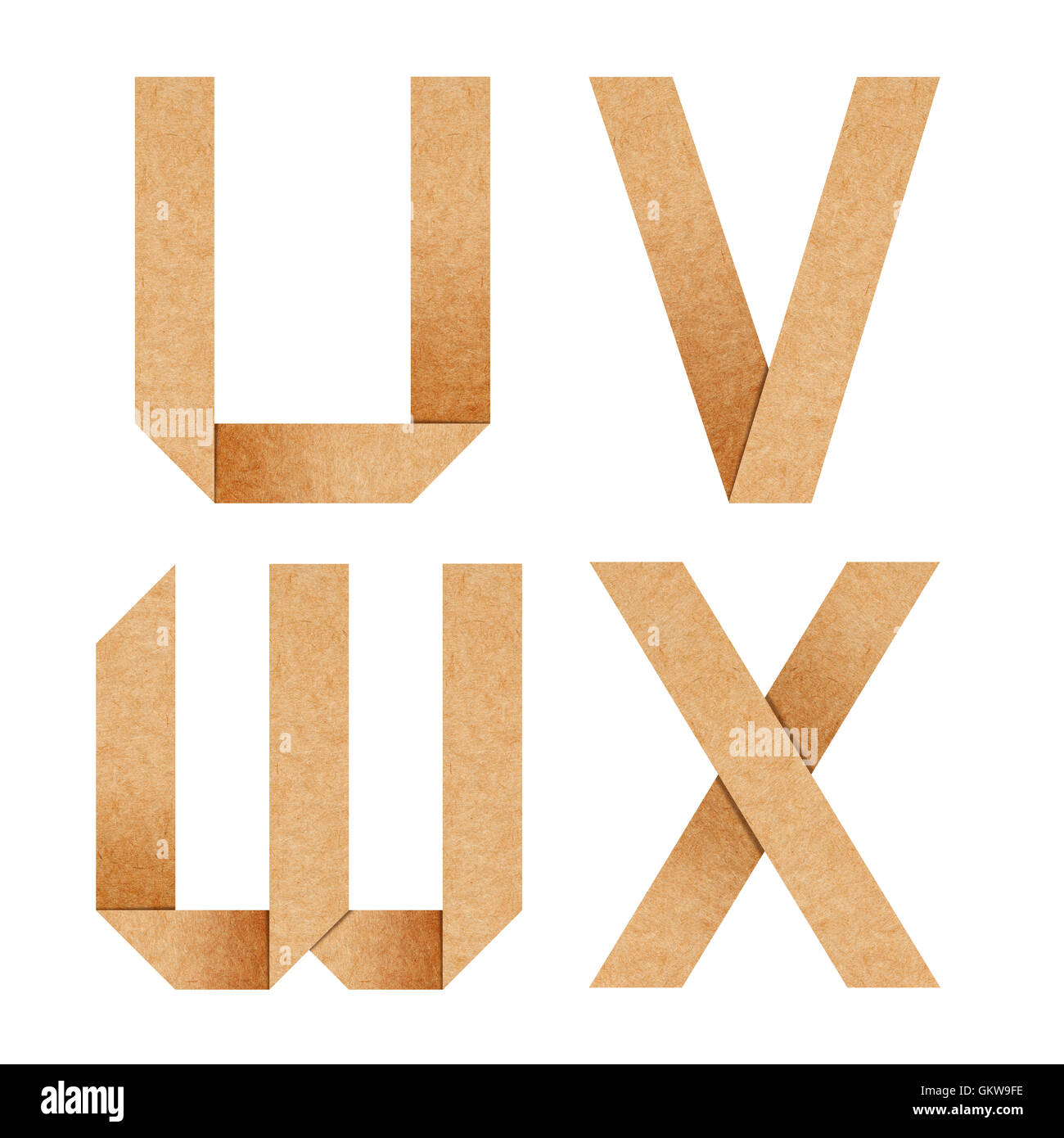 U,V,W,X Origami lettres alphabet à partir de papier recyclé Banque D'Images
