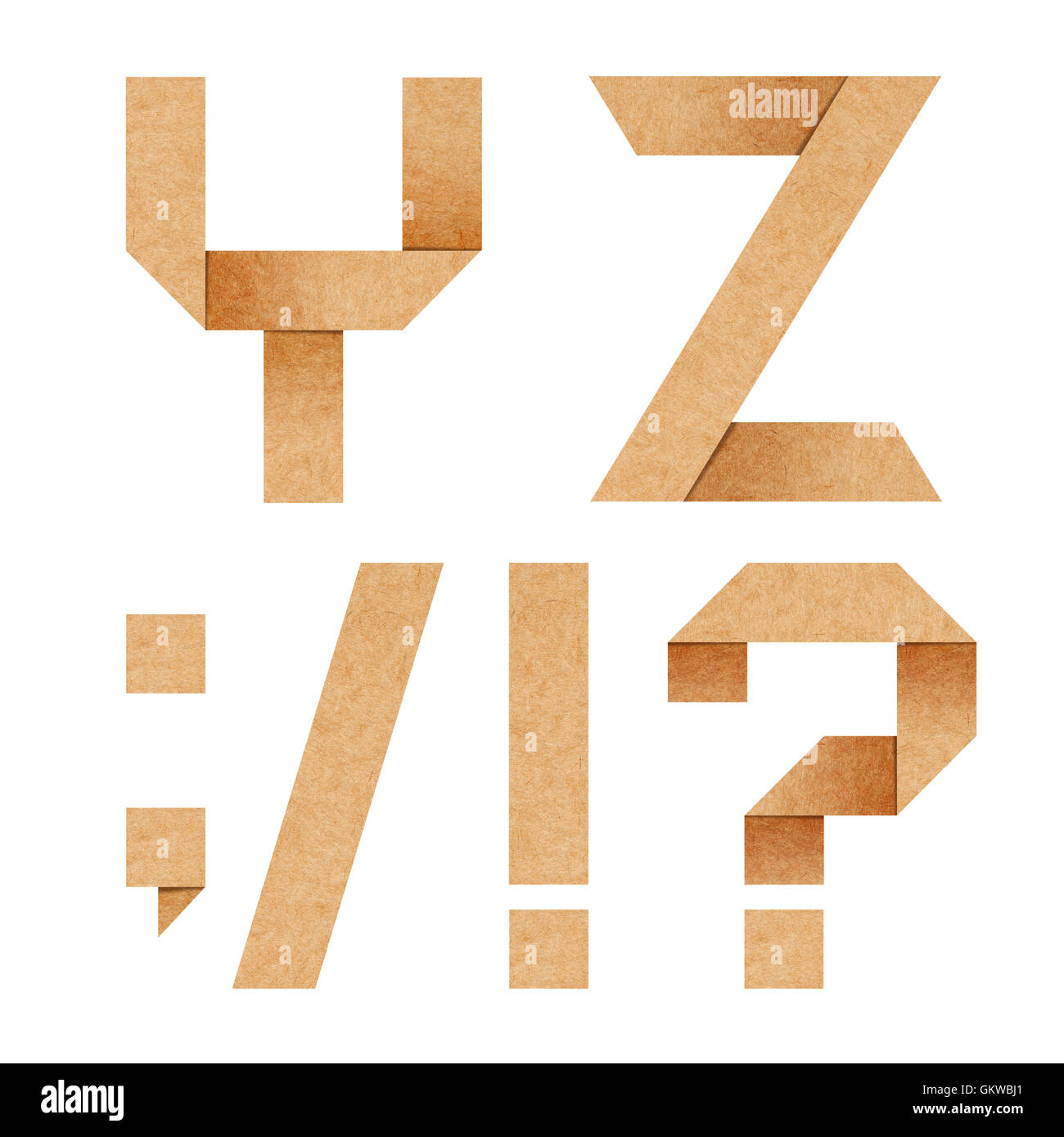 Y,Z Origami lettres alphabet à partir de papier recyclé Banque D'Images