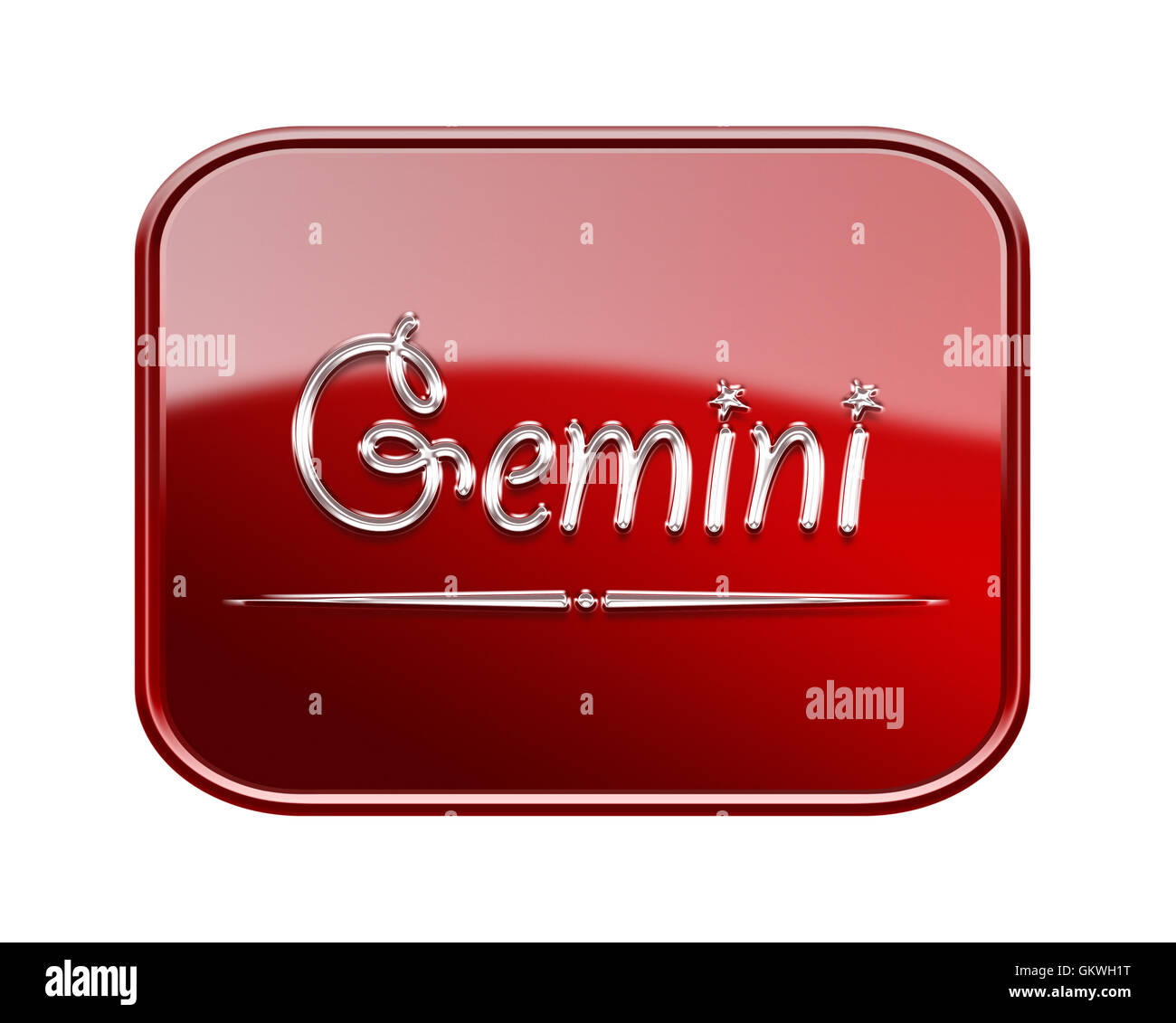 Icône zodiac Gemini, brillant rouge isolé sur fond blanc Banque D'Images