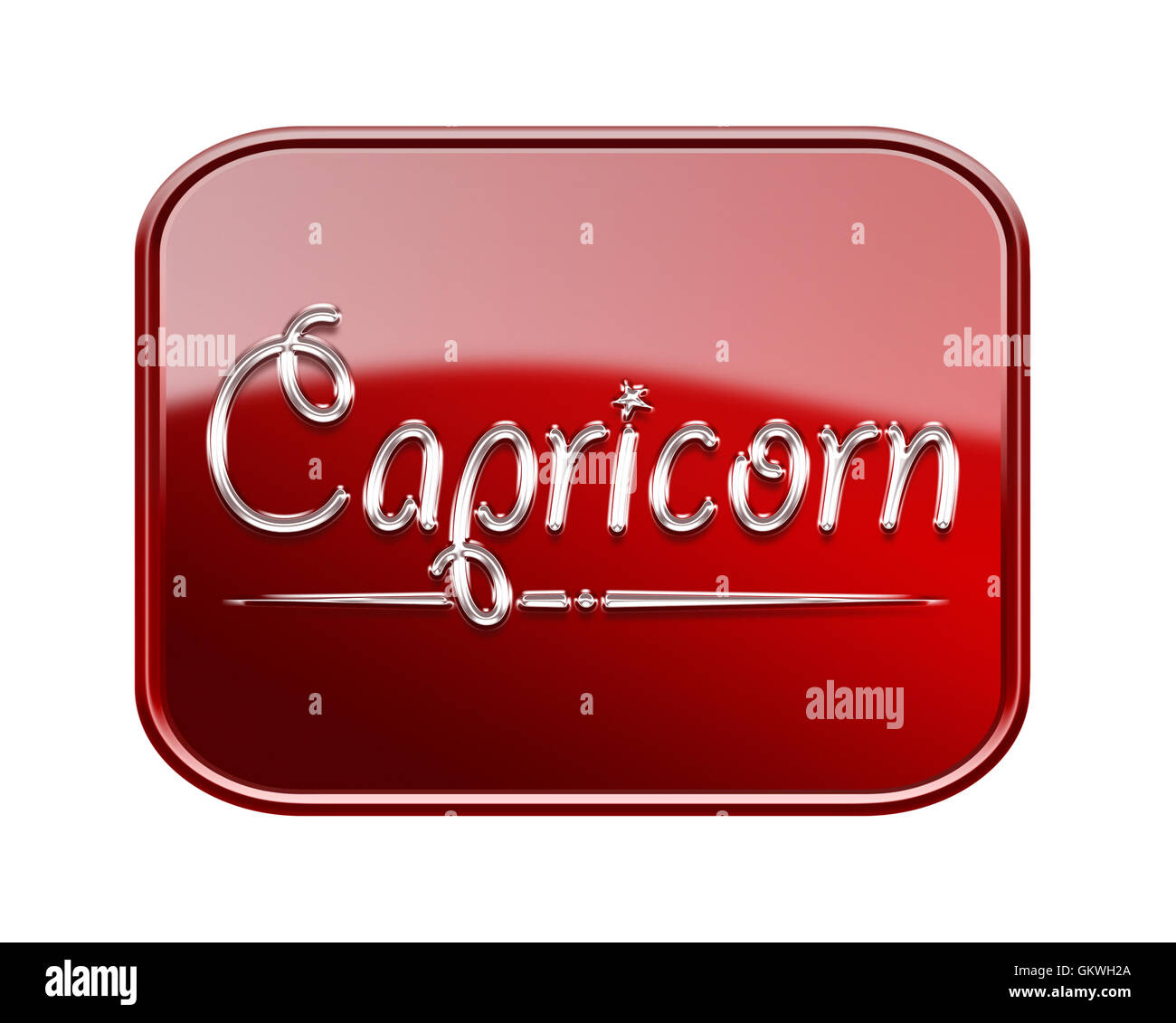 Zodiaque Capricorne brillant rouge icône, isolé sur fond blanc Banque D'Images