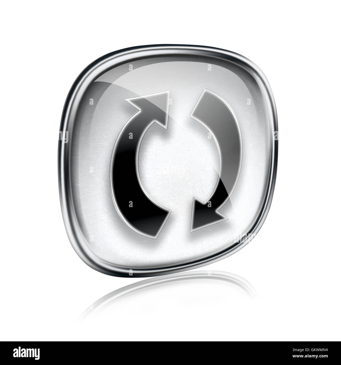 Icône Actualiser, verre gris isolé sur fond blanc. Banque D'Images