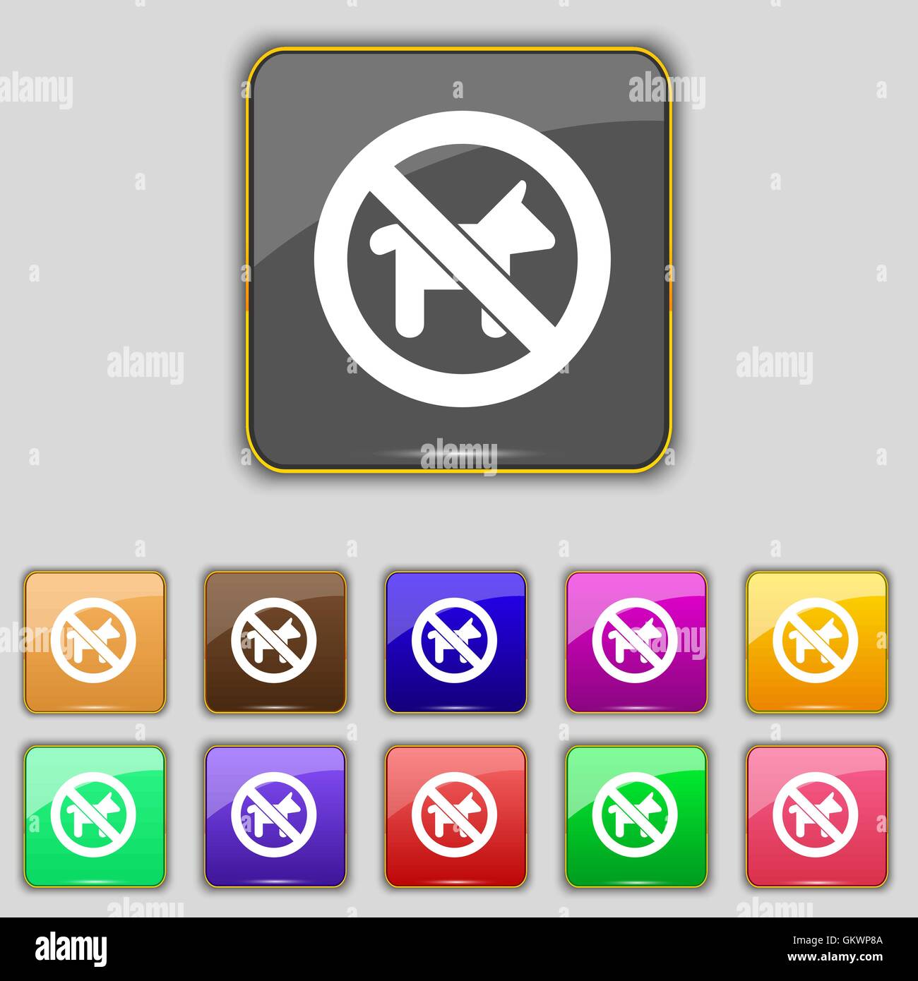 Promenade de chiens est interdit de se déconnecter icône. Set avec 11 boutons de couleur pour votre site. Vector Illustration de Vecteur