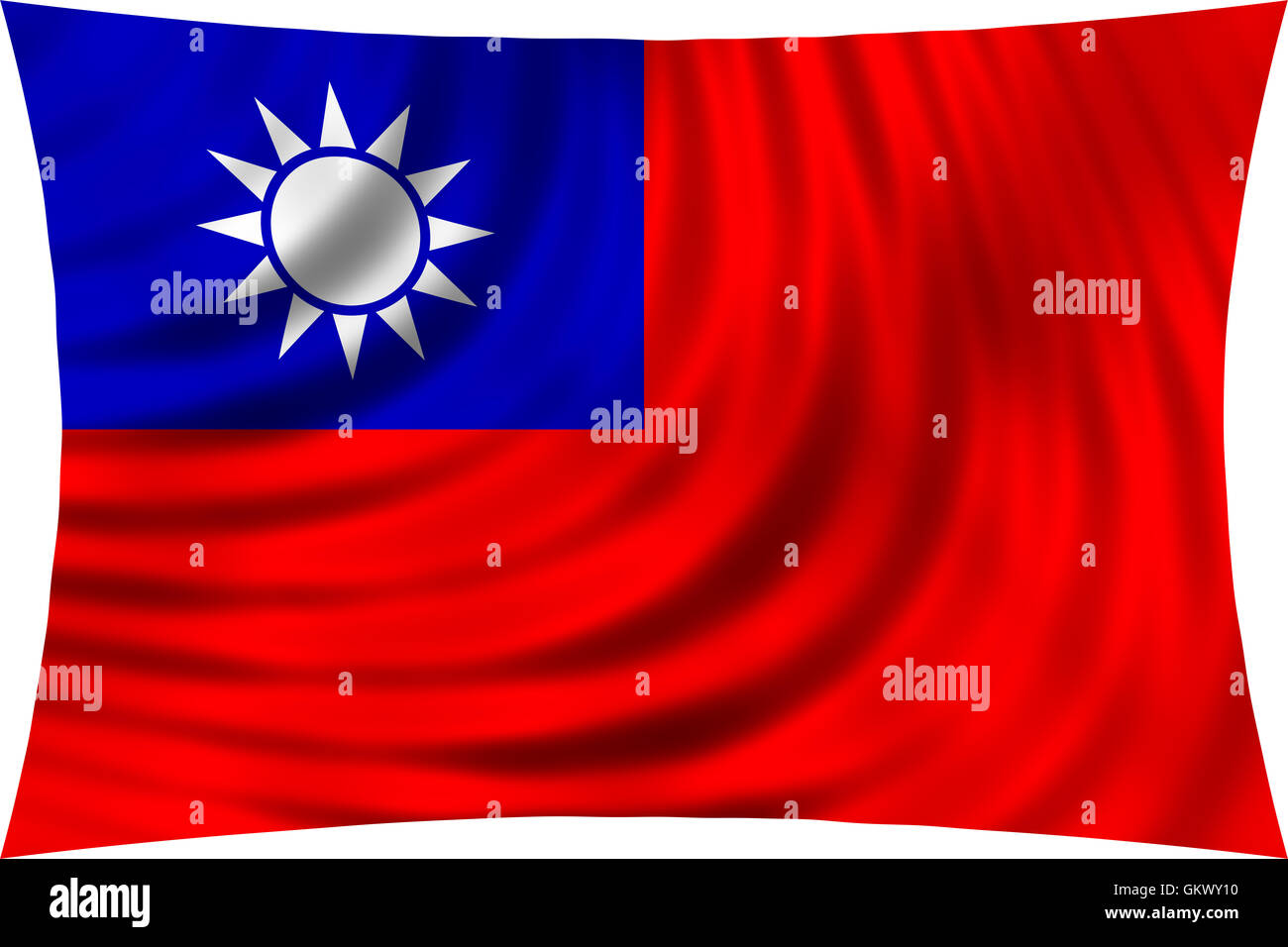 Drapeau de la République populaire de Chine, Taïwan, ROC du vent en agitant isolé sur fond blanc. Le drapeau national de Taïwan. Patriotic Banque D'Images