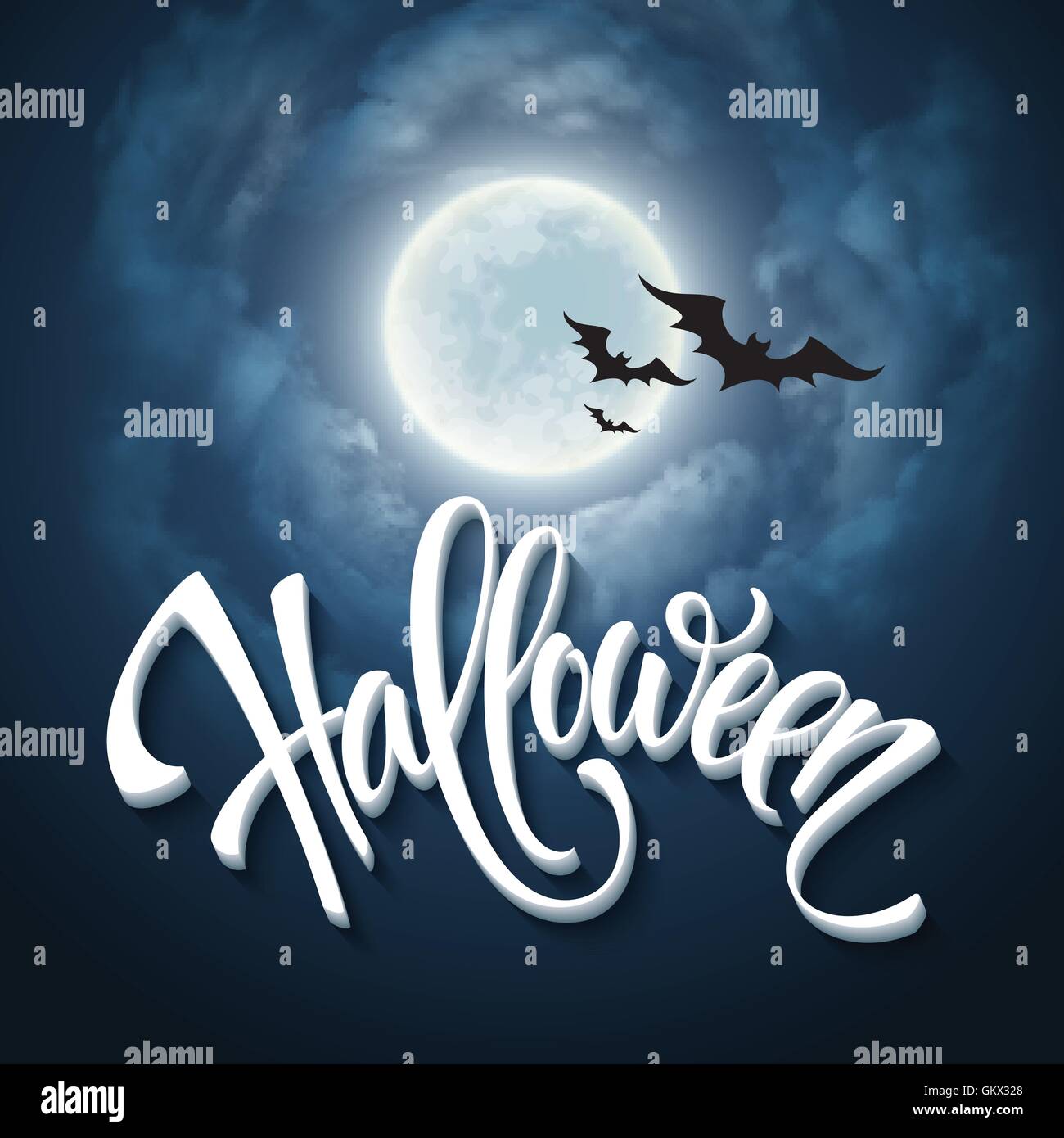 Design Halloween avec full moon avec ciel bleu. Vector illustration Illustration de Vecteur