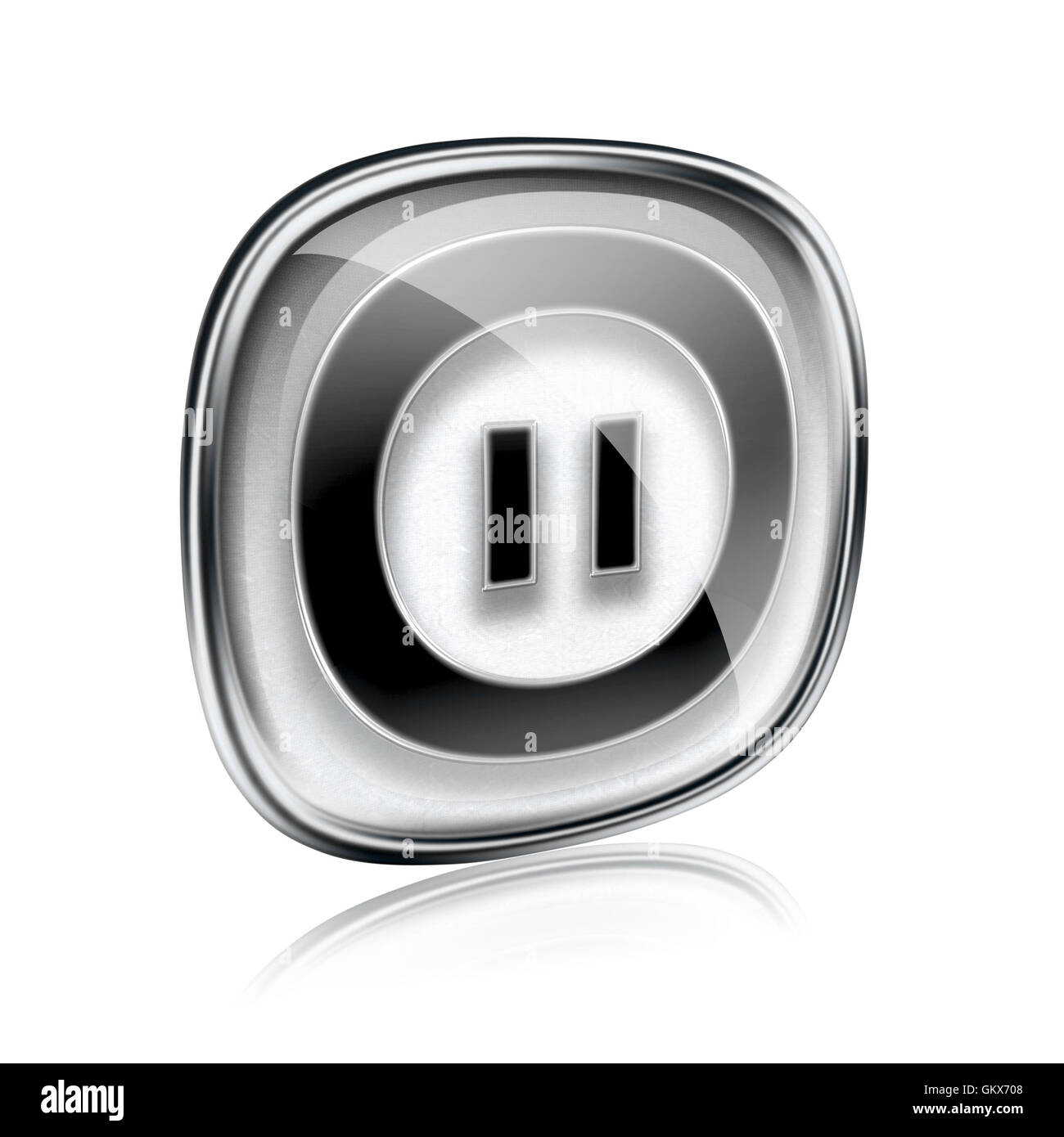 L'icône Pause verre gris, isolé sur fond blanc. Banque D'Images