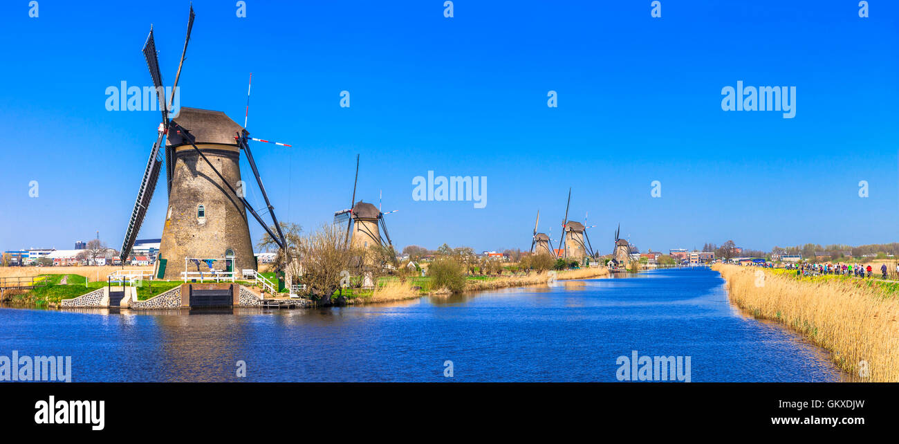 Campagne Hollande traditionnelle - moulins à vent de Kinderdijk Banque D'Images