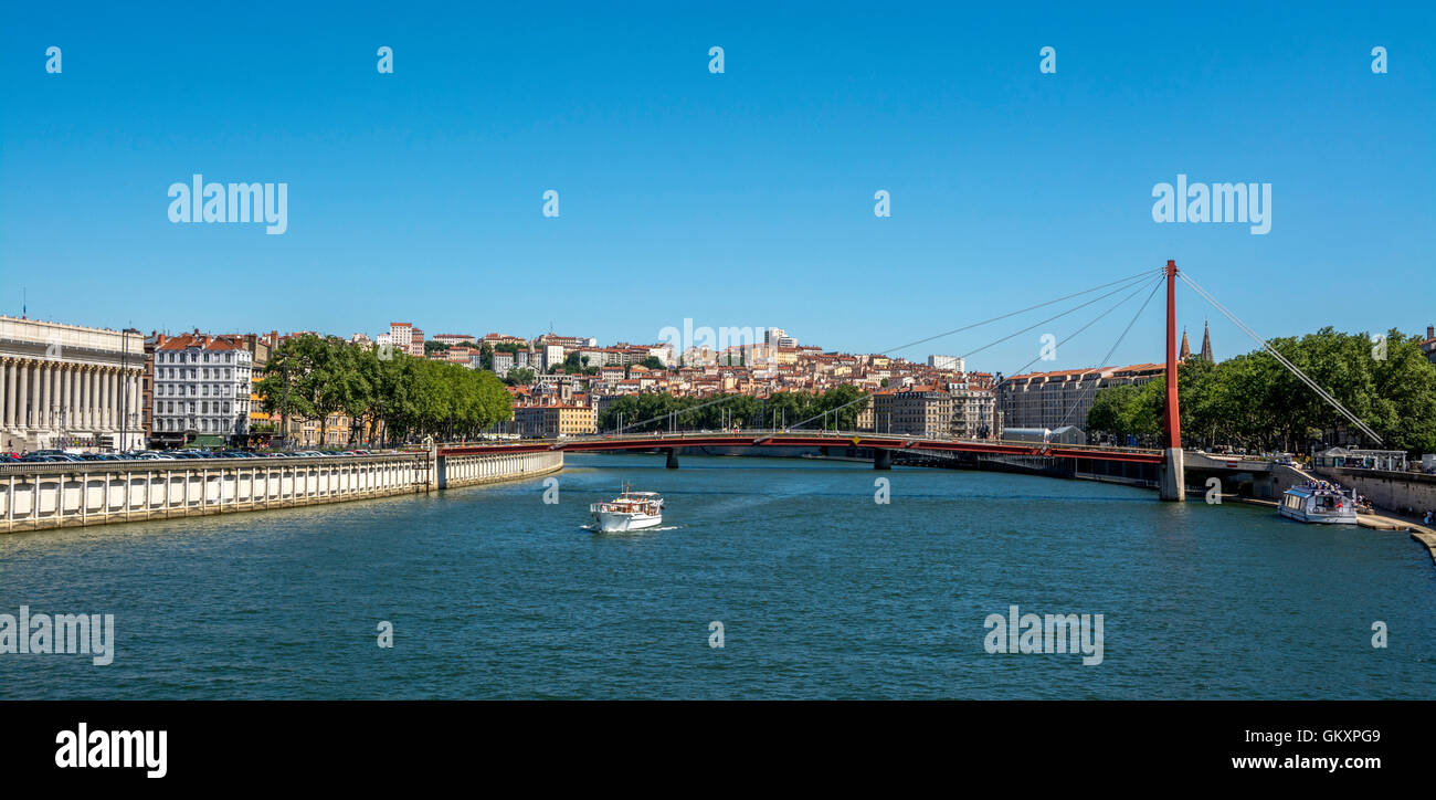 Lyon. Pont de Palais de Justice et le district de Croix Rousse. Rhone-Alpes. La France. L'Europe Banque D'Images