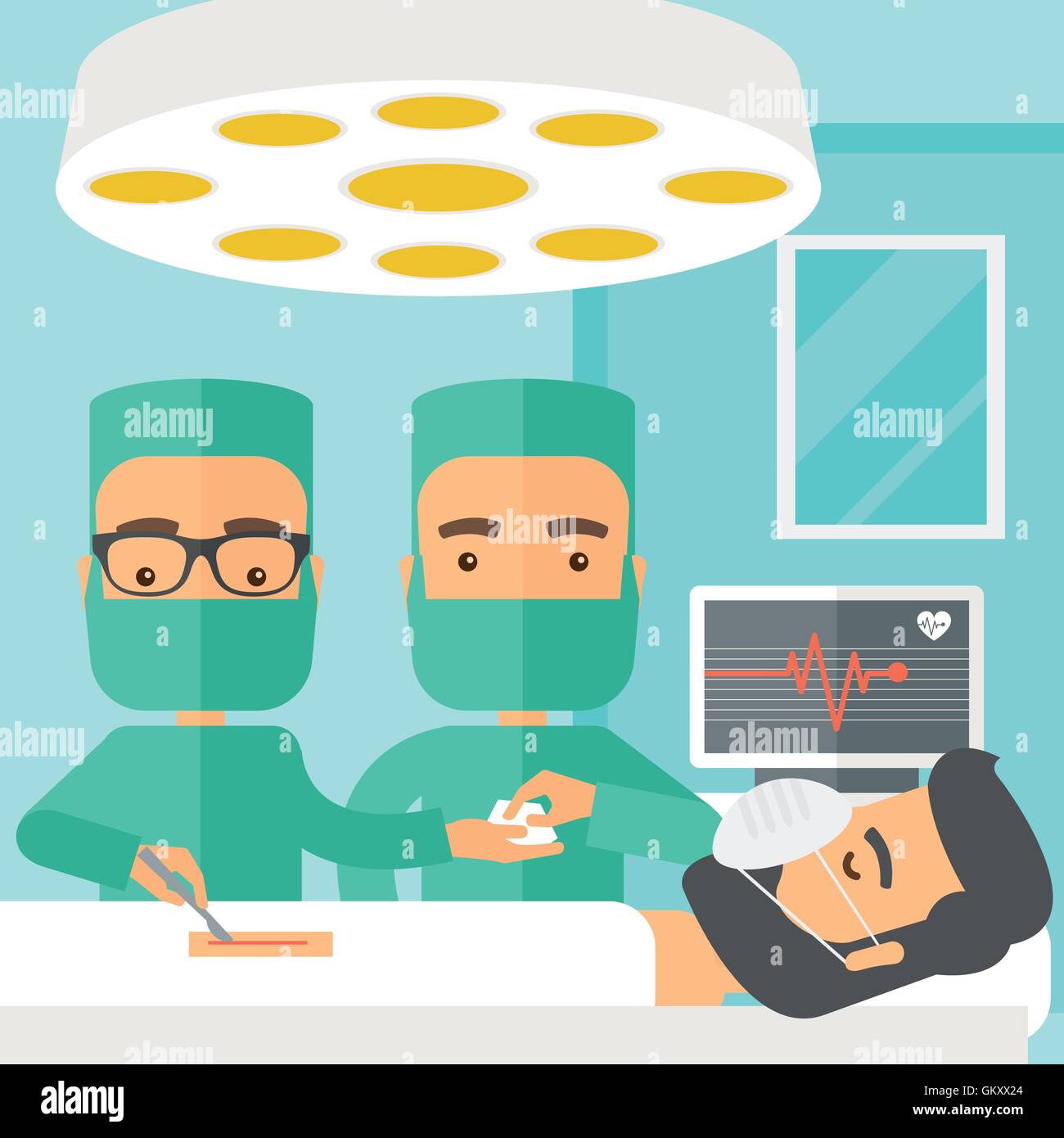 Deux chirurgiens à plus d'un patient dans une salle d'opération Illustration de Vecteur