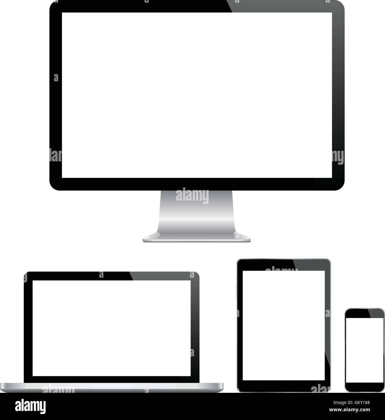 Moniteur moderne, ordinateur, ordinateur portable, téléphone, tablette Illustration de Vecteur