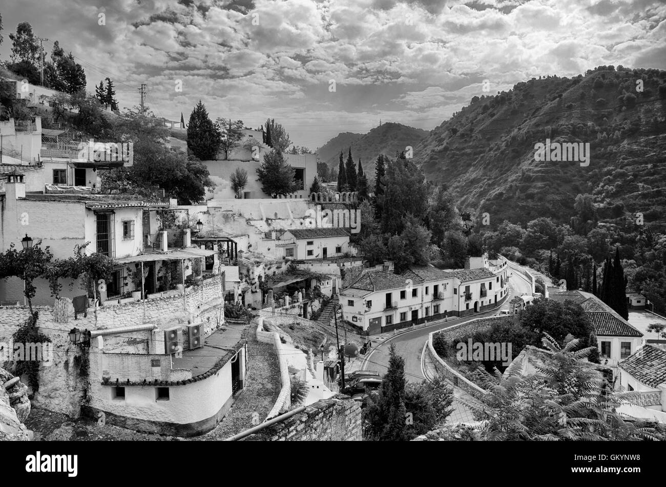 La ville de Grenade en Espagne, noir et blanc Banque D'Images