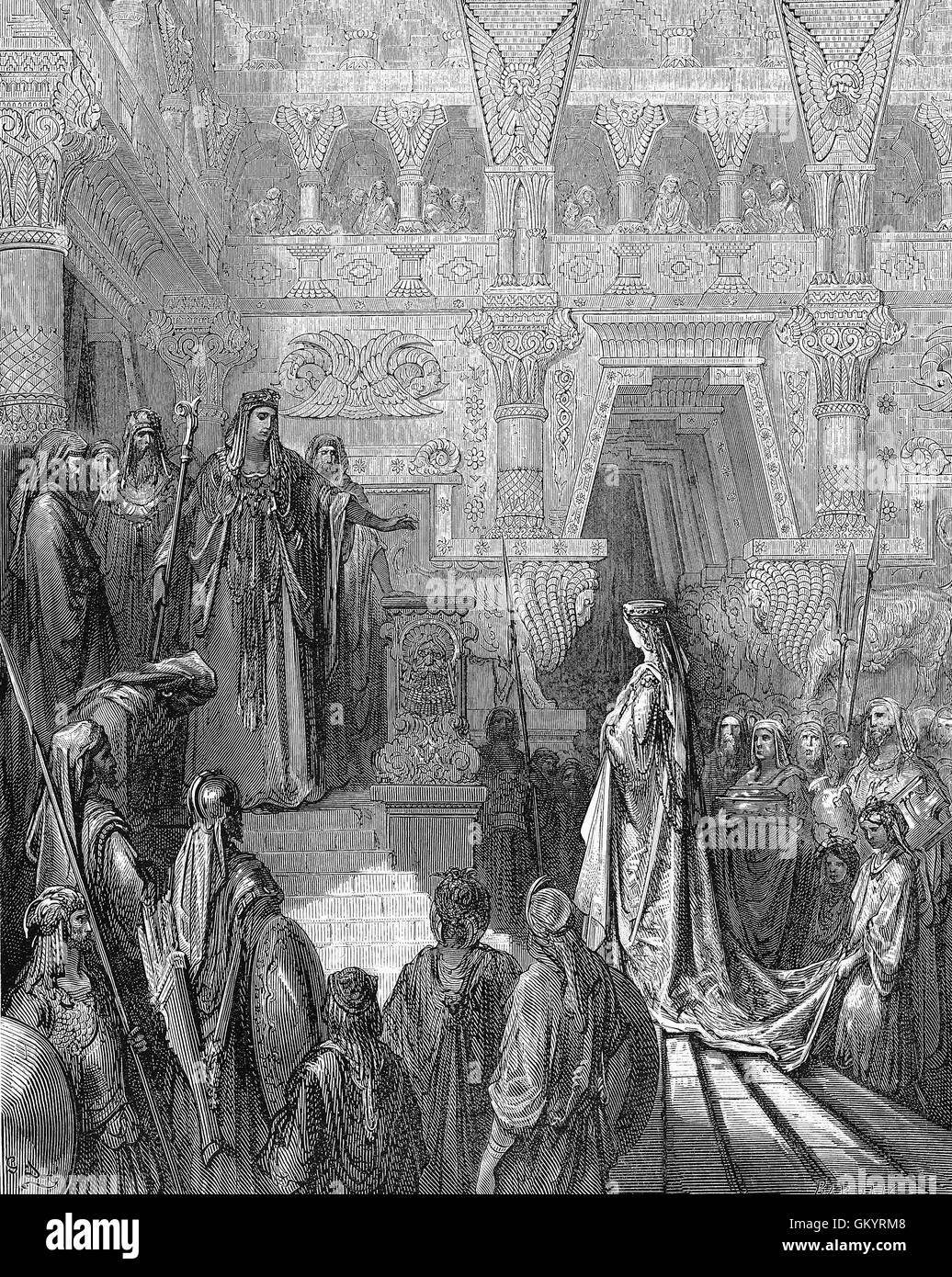 Gravure de Salomon recevant la reine de Saba par Gustave Doré Banque D'Images