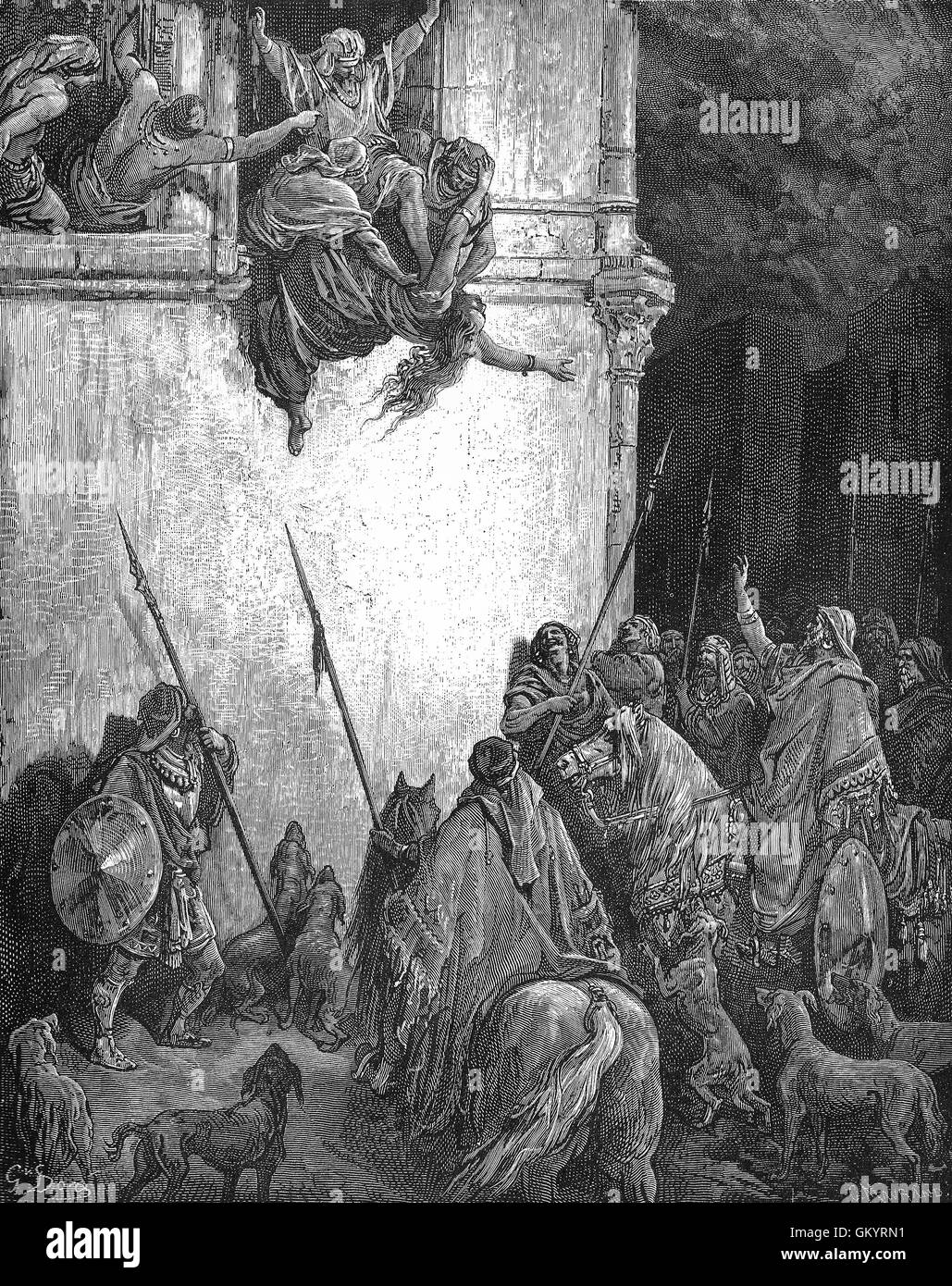 Gravure de la mort de Jézabel par Gustave Doré Banque D'Images