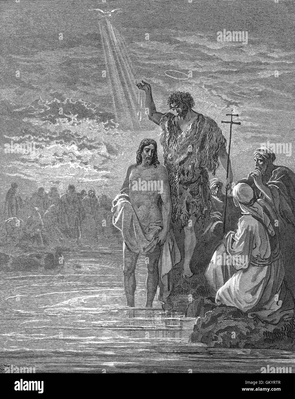 Gravure du baptême de Jésus par Gustave Doré Banque D'Images