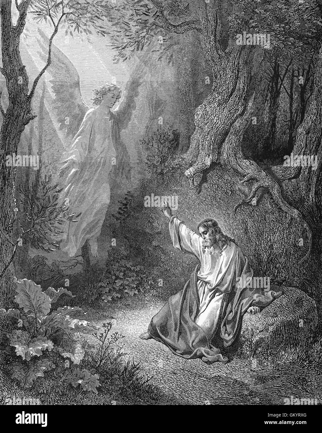 Gravure de l'agonie dans le jardin par Gustave Doré Banque D'Images