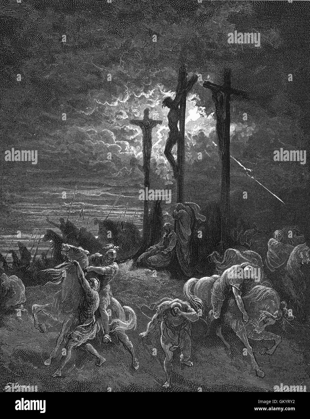 Gravure de l'obscurité à la Crucifixion par Gustave Doré Banque D'Images
