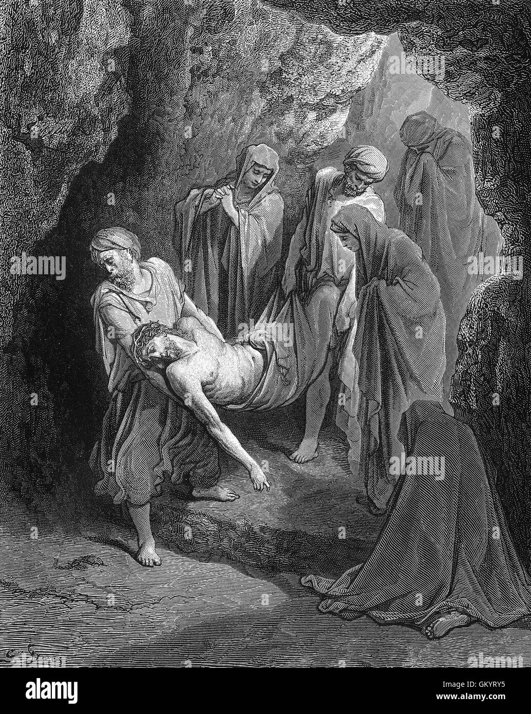 Gravure de l'Enterrement du Christ par Gustave Doré Banque D'Images