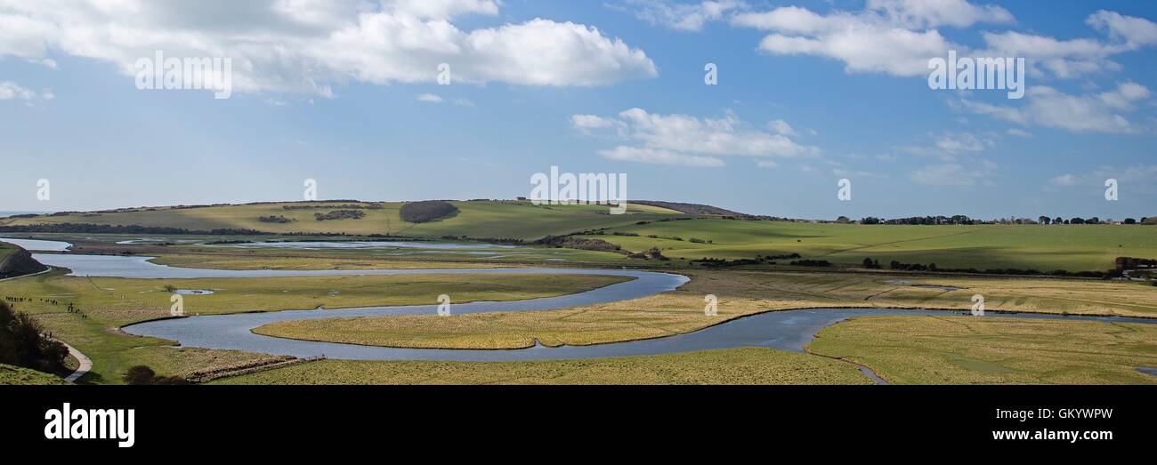 Panorama de la vallée Cuckmere Banque D'Images