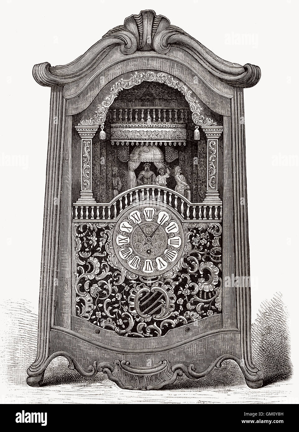 Une ancienne horloge avec une boîte à musique, 18e siècle Banque D'Images