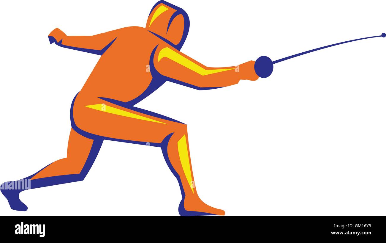 Vue côté poussée escrime Retro Illustration de Vecteur