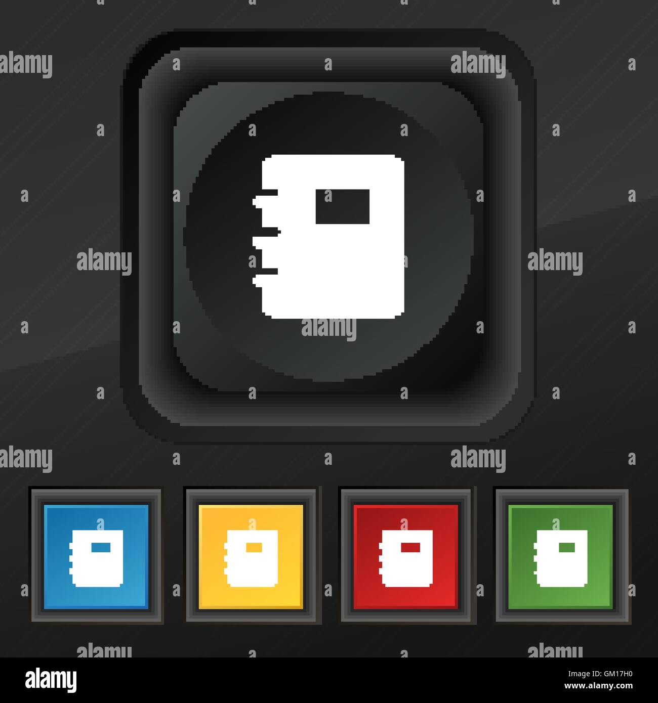 Icône Livre symbole. Ensemble de cinq boutons coloré et élégant sur la texture noire pour votre conception. Vector Illustration de Vecteur