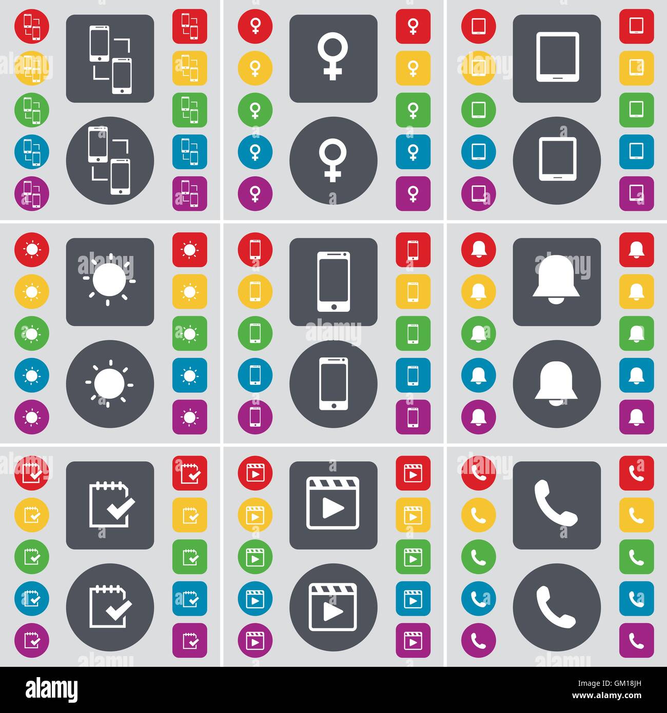 L'échange d'information, symbole de Vénus, Tablet PC, Smartphone, la lumière, la notification, l'enquête, Media Player, symbole icône du récepteur. A la Illustration de Vecteur