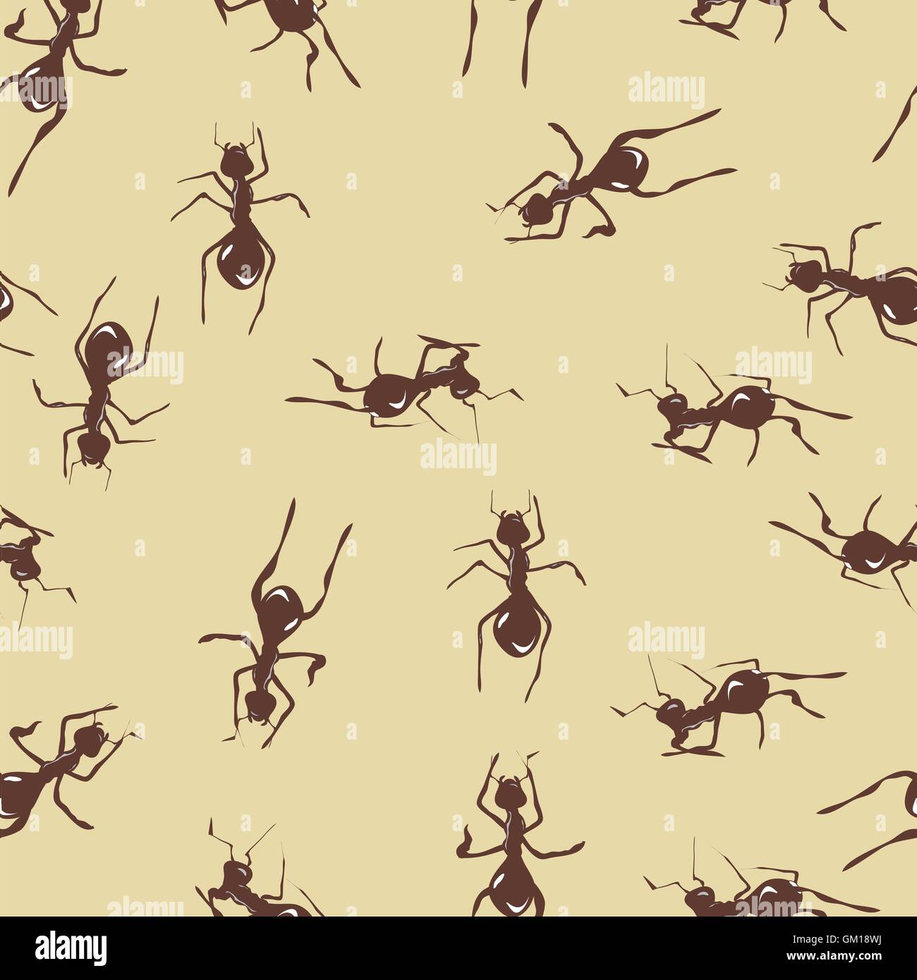 Modèle sans couture avec mignon beaucoup de fourmis sur fond brun Illustration de Vecteur