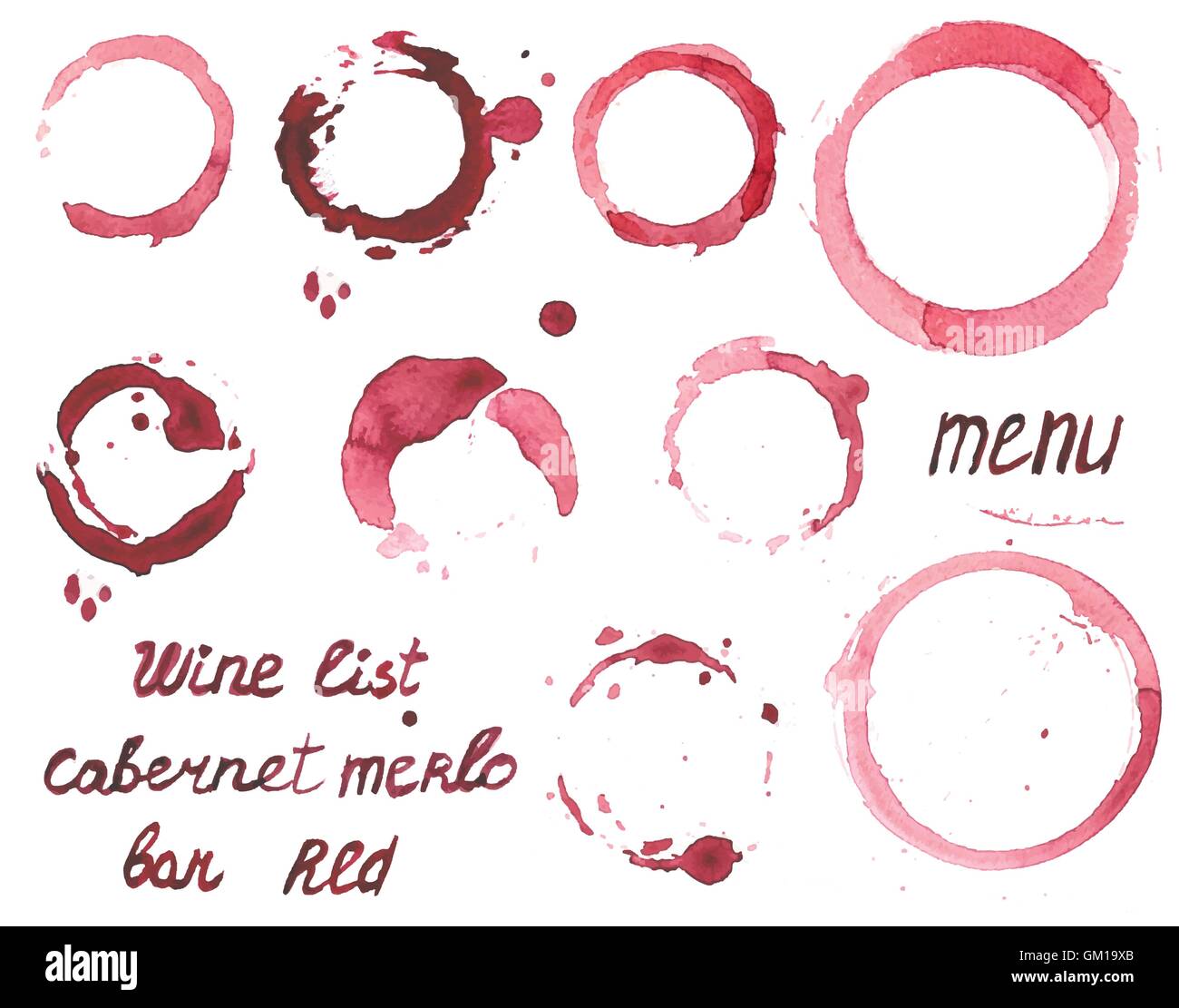 Vector set de taches de vin peintes à l'aquarelle Illustration de Vecteur