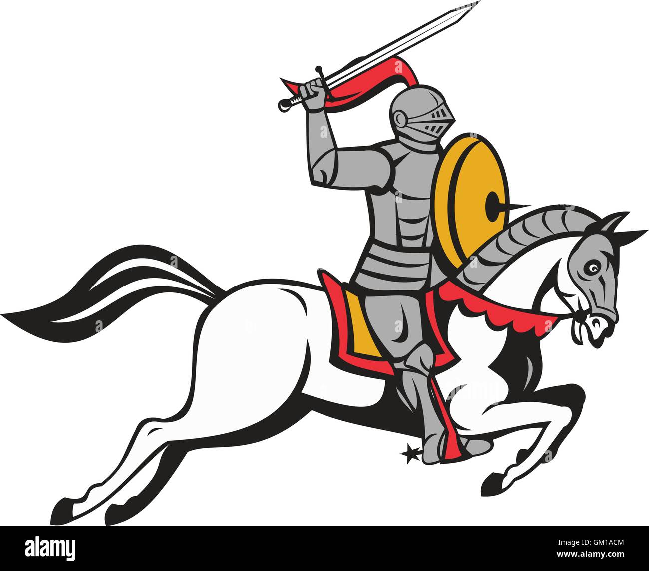 Bouclier épée chevalier Steed attaquer Cartoon Illustration de Vecteur
