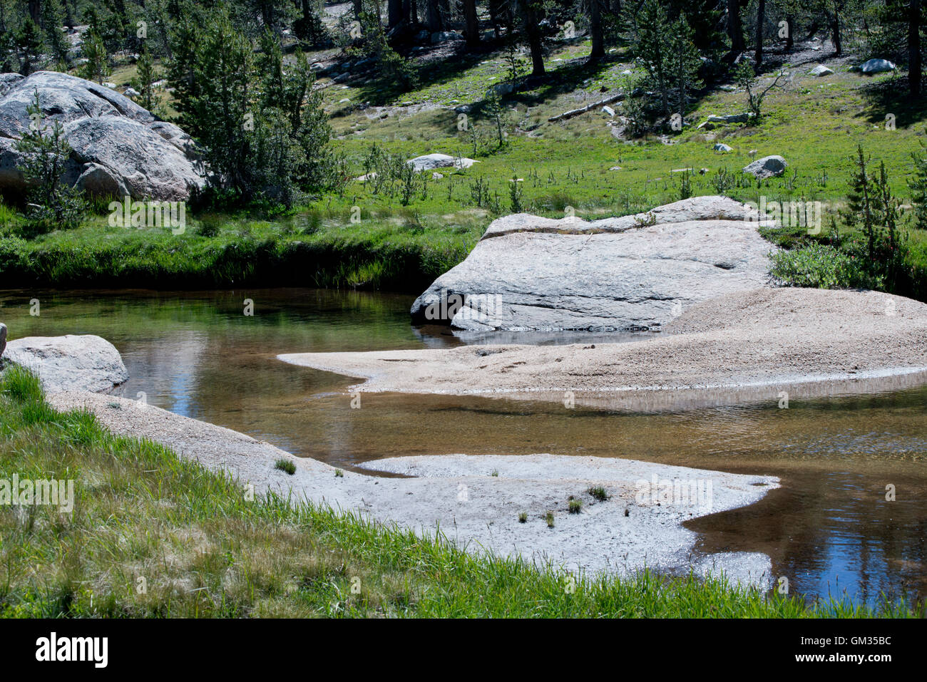 Rochers lisses dans un ruisseau alpin sur le sentier en boucle du lac Benson. Banque D'Images