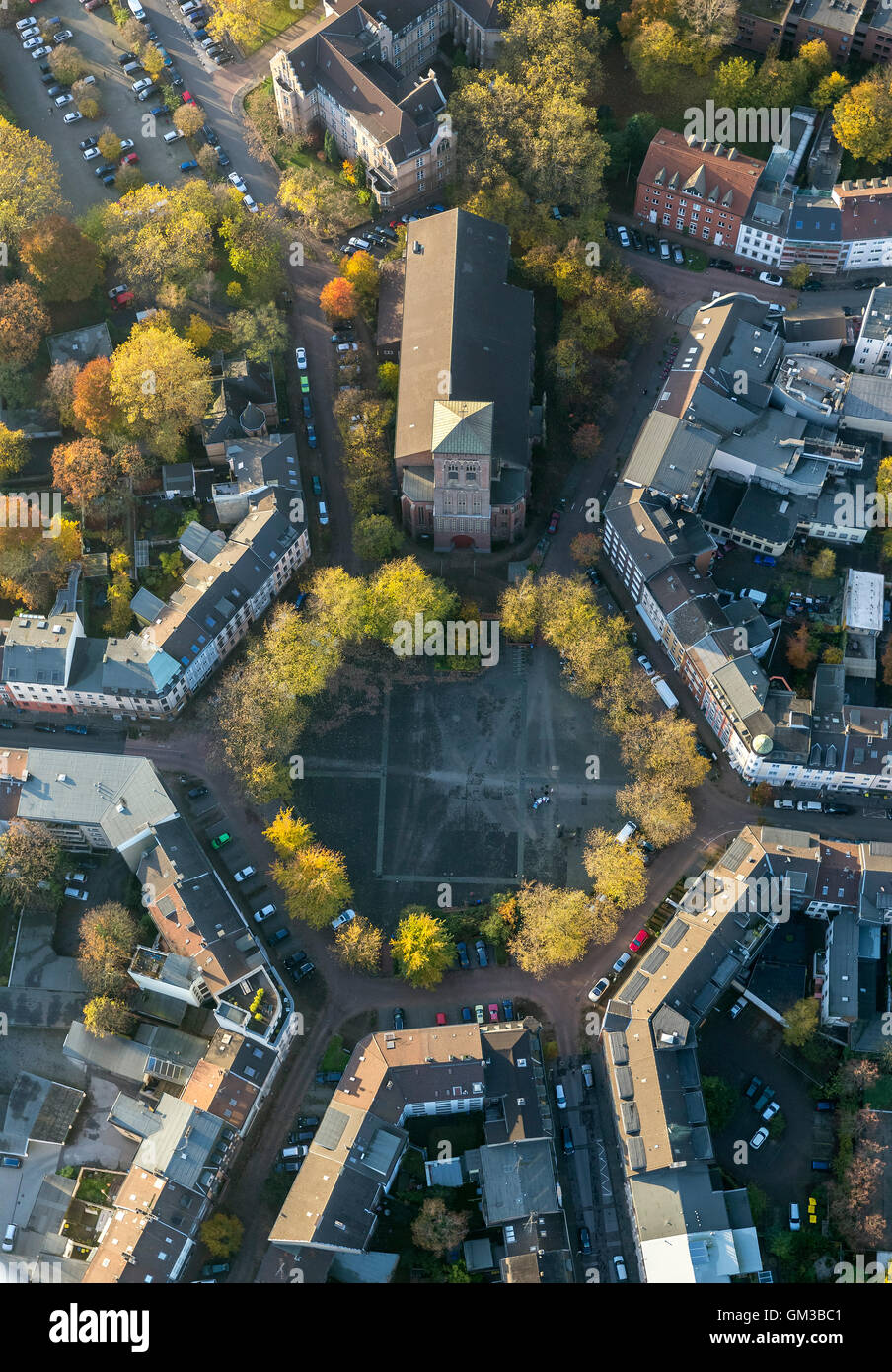Vue aérienne de l'Église, Joseph Dellviertel Kath., Dellplatz, hexagone, vue aérienne de Duisburg, Duisburg, Ruhr, Banque D'Images