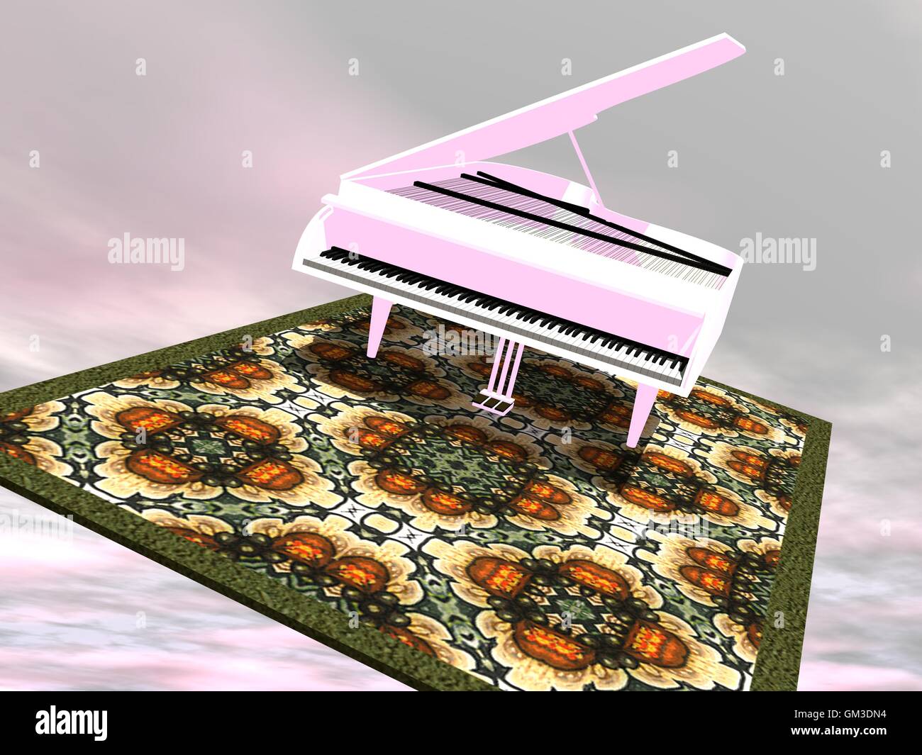 Piano sur un tapis volant - 3D render Banque D'Images