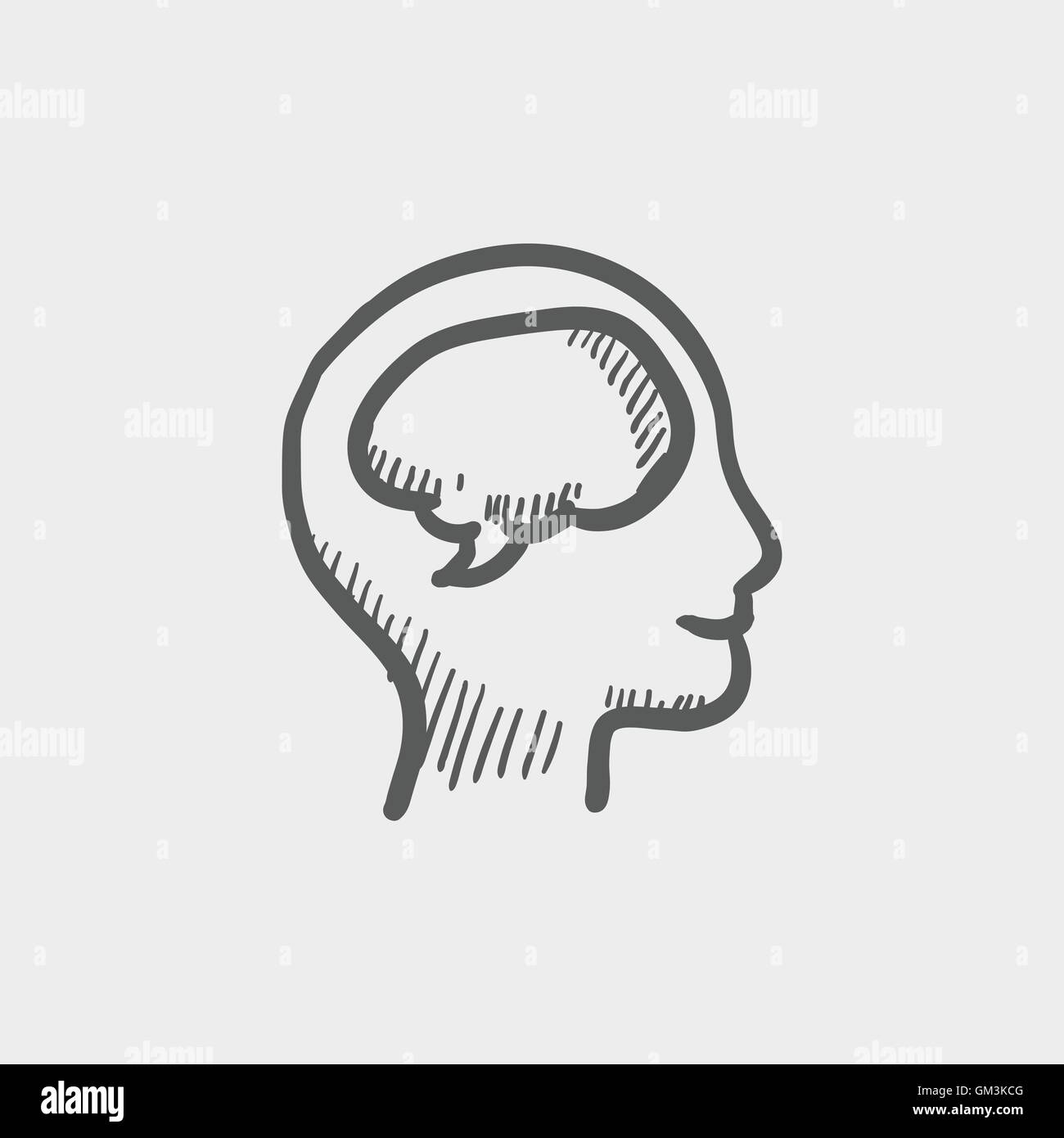 Tête humaine avec l'icône de croquis du cerveau Illustration de Vecteur