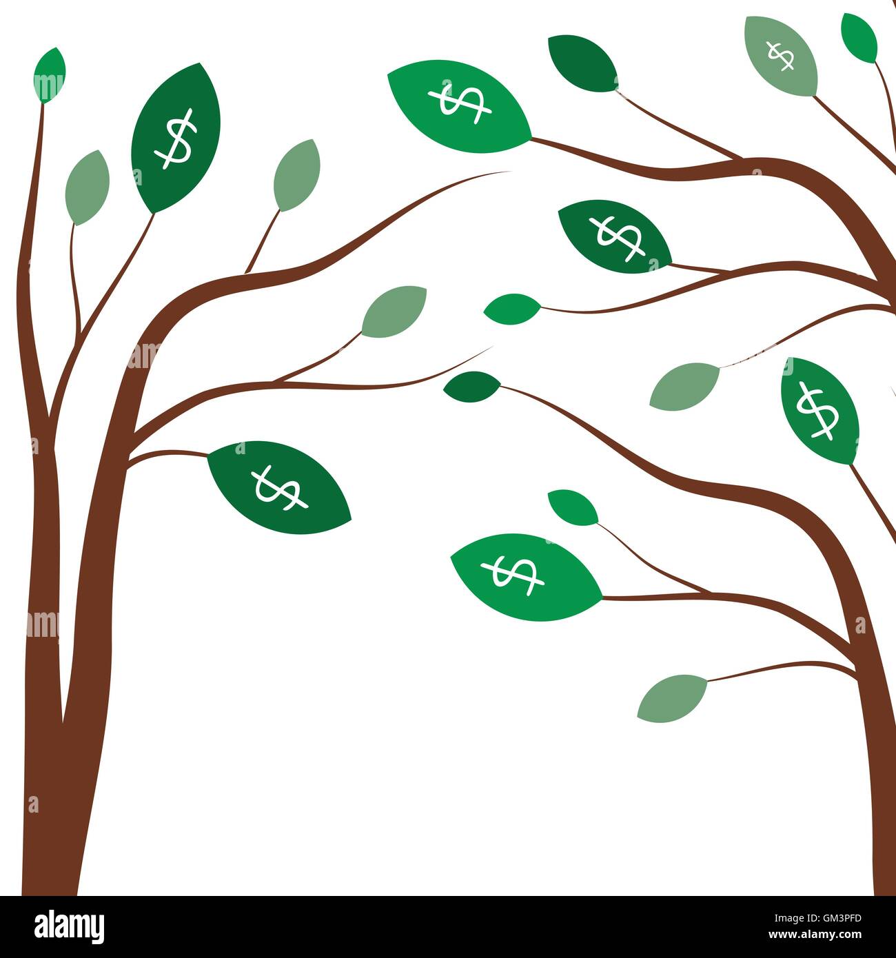 Arbres d'argent. Concept d'affaires avec le signe dollar blanc sur le vert de feuilles d'arbres. Illustration de Vecteur
