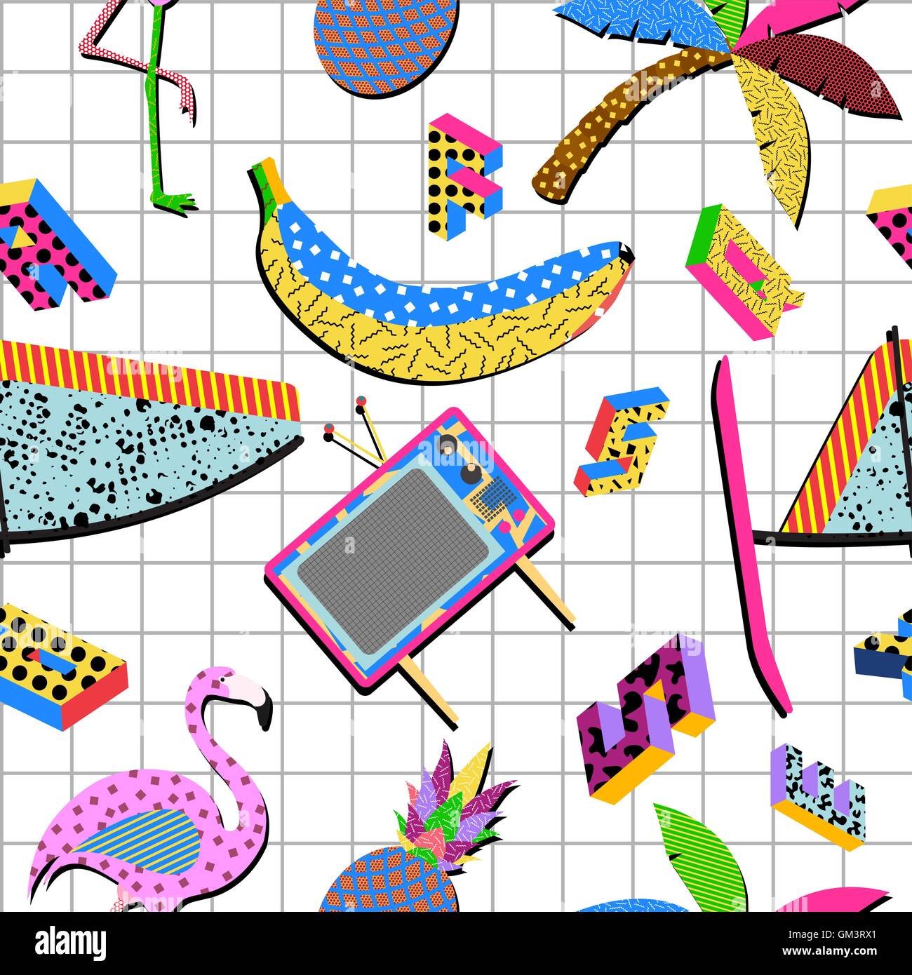 Retro 80s été motif de fond Illustration de Vecteur