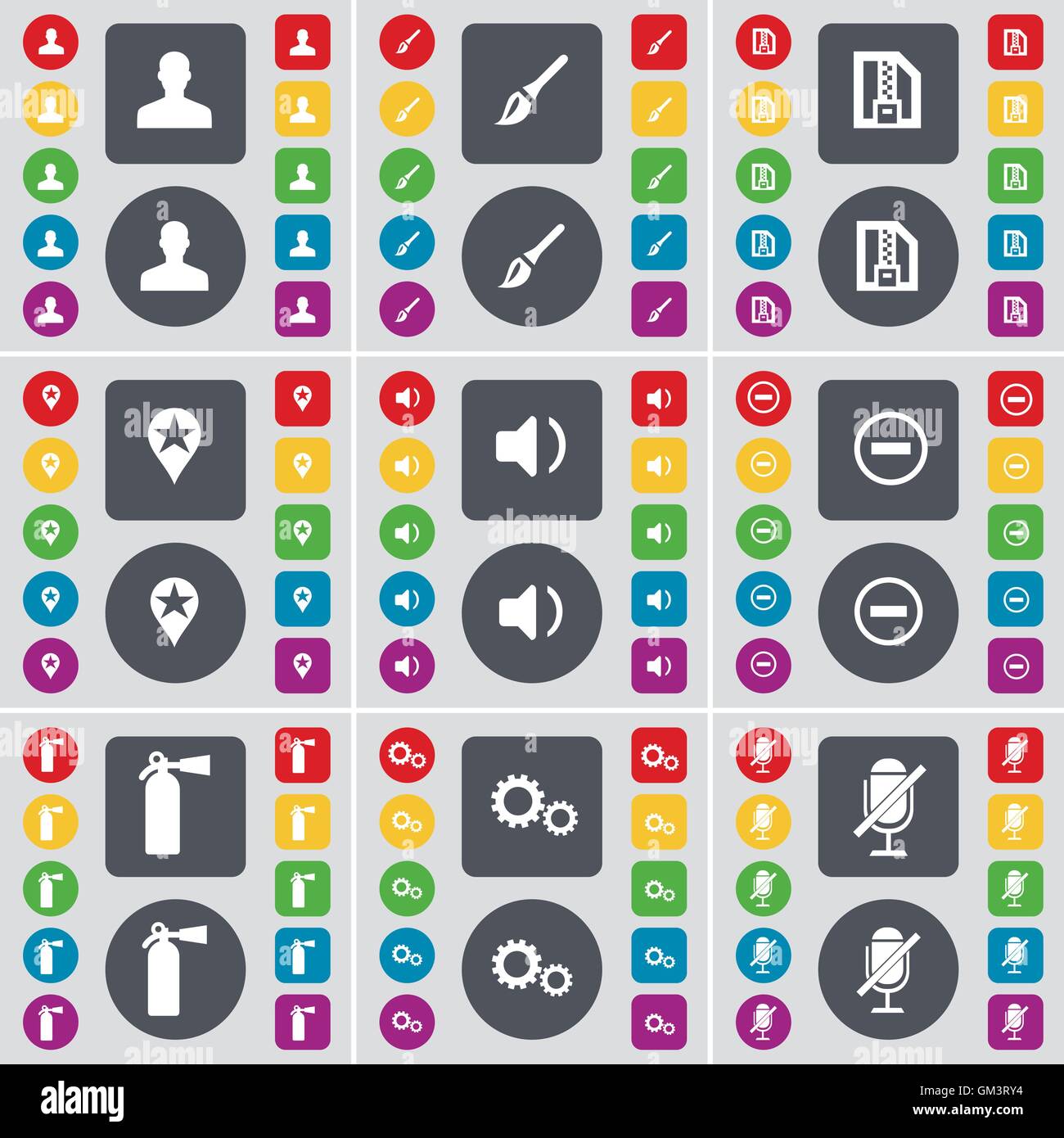 Avatar, Pinceau, carte postal, Checkpoint, son, moins, extincteur, engins, icône de micro symbole. Un grand ensemble de télévision couleur, Illustration de Vecteur