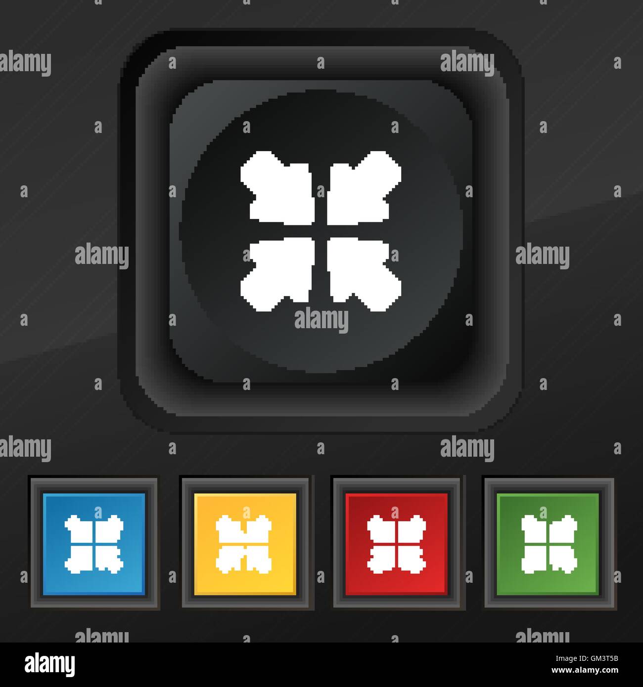 Tour de l'icône plein écran symbole. Ensemble de cinq boutons coloré et élégant sur la texture noire pour votre conception. Vector Illustration de Vecteur