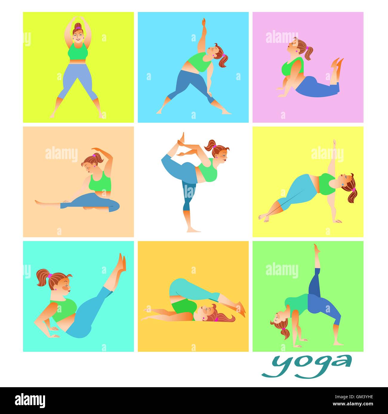Définir le yoga grosse femme Illustration de Vecteur