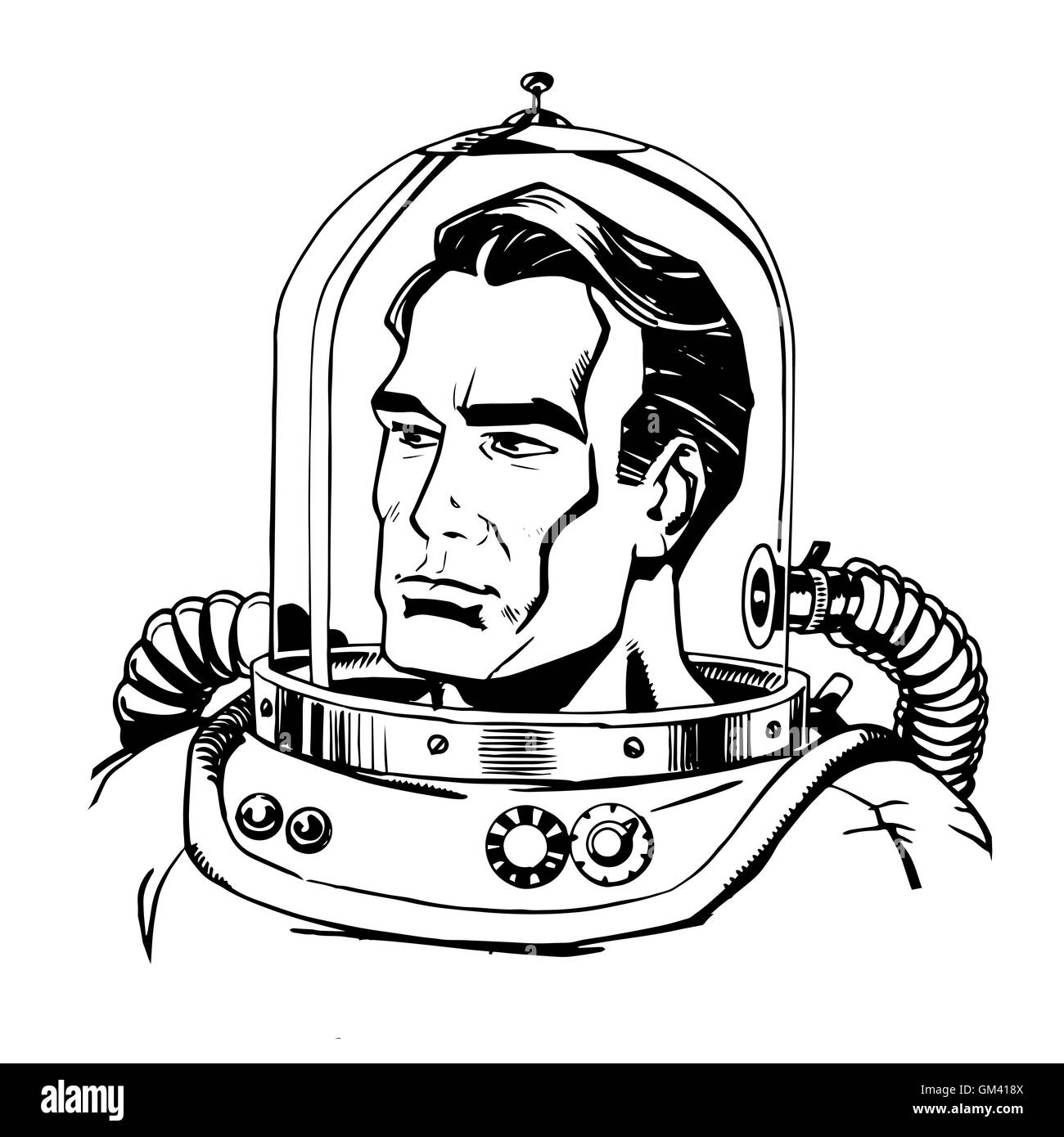L'astronaute de l'art de la ligne rétro Illustration de Vecteur