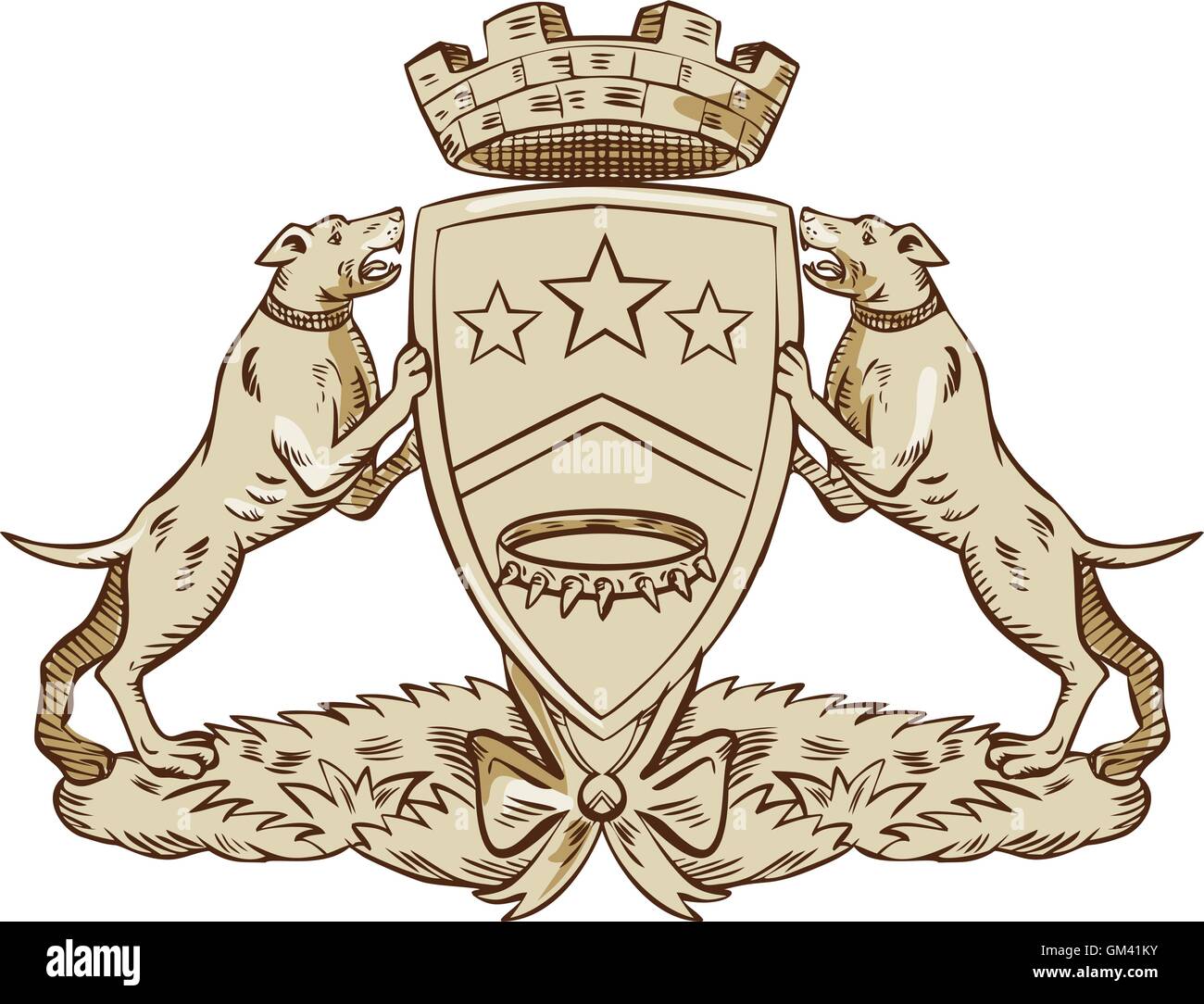 Pitbull Dog Coat of Arms Etching Illustration de Vecteur