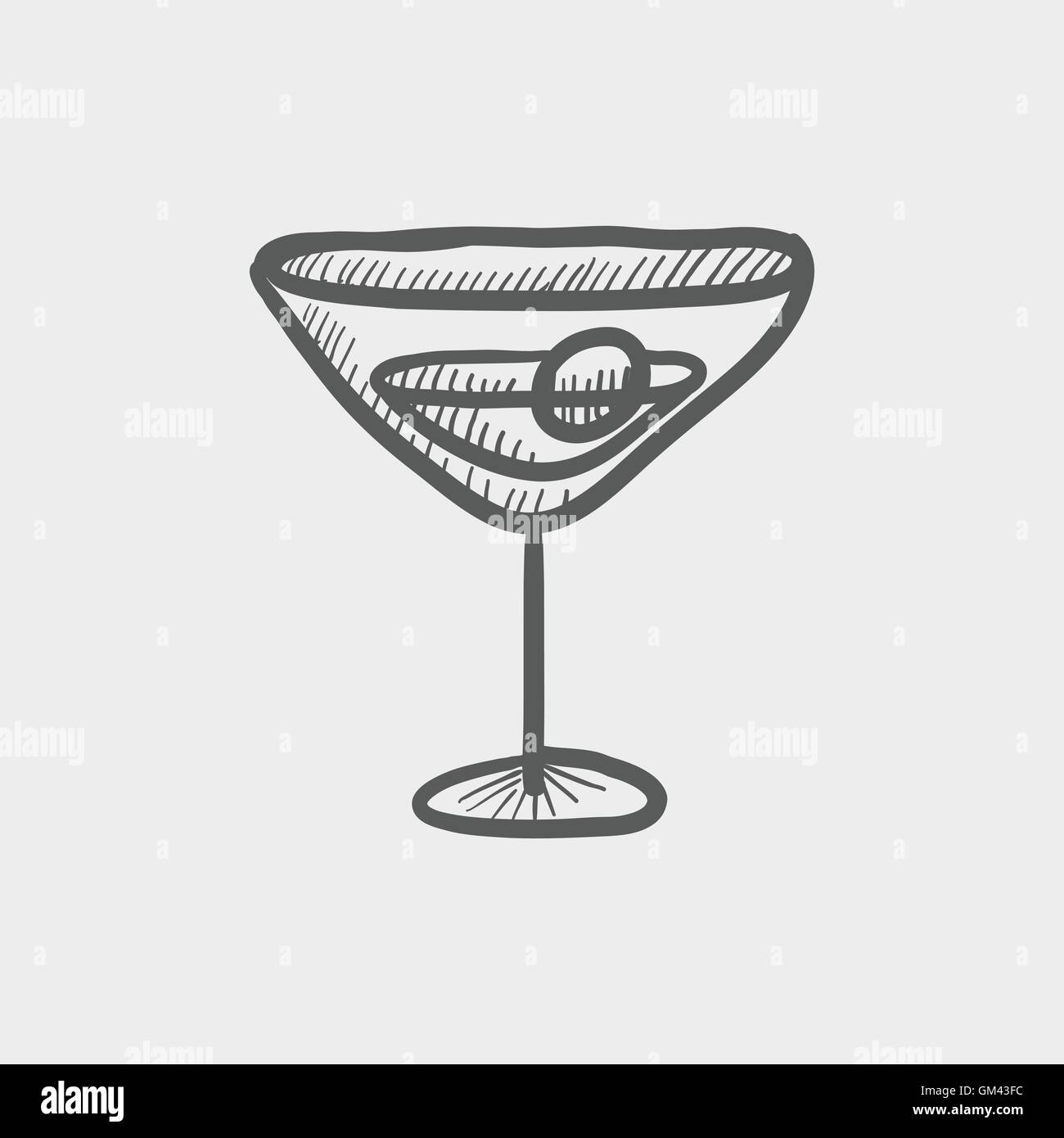 Verre à cocktail avec l'icône de croquis cerisier Illustration de Vecteur