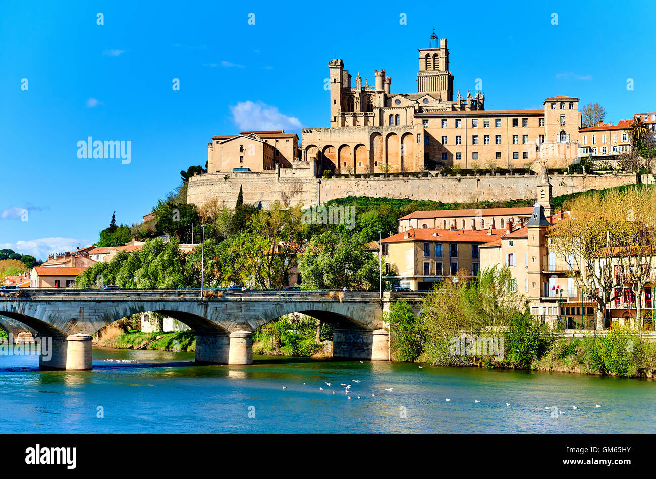 L'ancien pont de l'arche et de la cathédrale Saint-Nazaire dans la ville de Béziers Banque D'Images