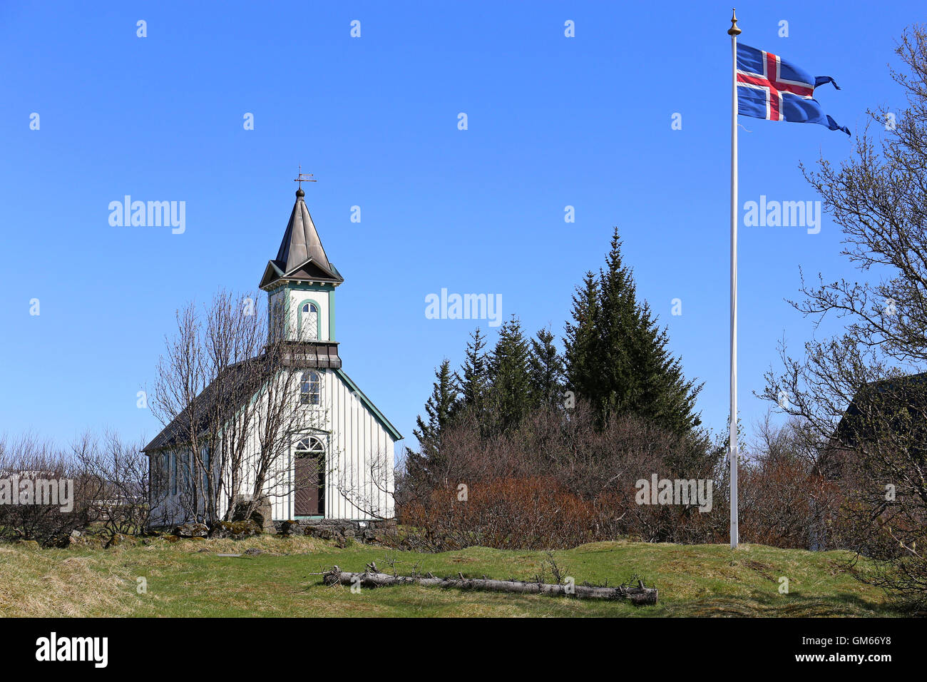 Petite vieille chapelle dans Þingvellir, Islande Banque D'Images