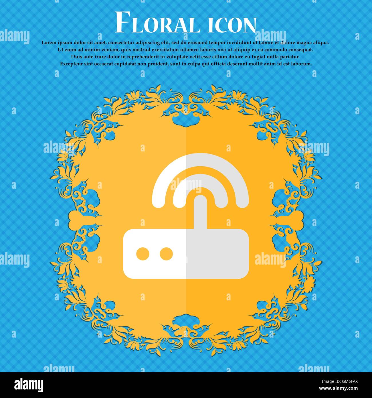 Routeur Wi Fi. Design plat floral sur un fond abstrait bleu avec place pour votre texte. Vector Illustration de Vecteur