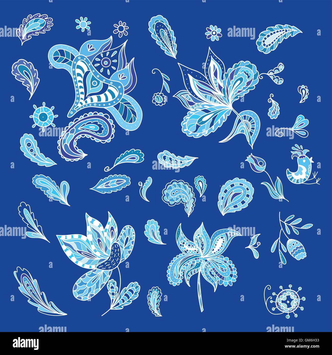 Ensemble d'éléments de conception ethnique bleu Illustration de Vecteur