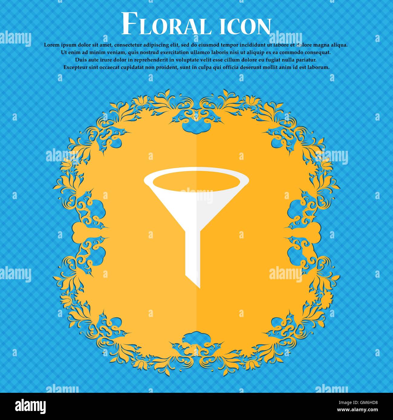 Icône entonnoir signe. Design plat floral sur un fond abstrait bleu avec place pour votre texte. Vector Illustration de Vecteur
