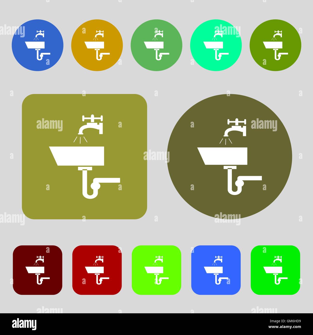 Icône lavabo signe. 12 boutons de couleur. Modèle plat. Vector Illustration de Vecteur