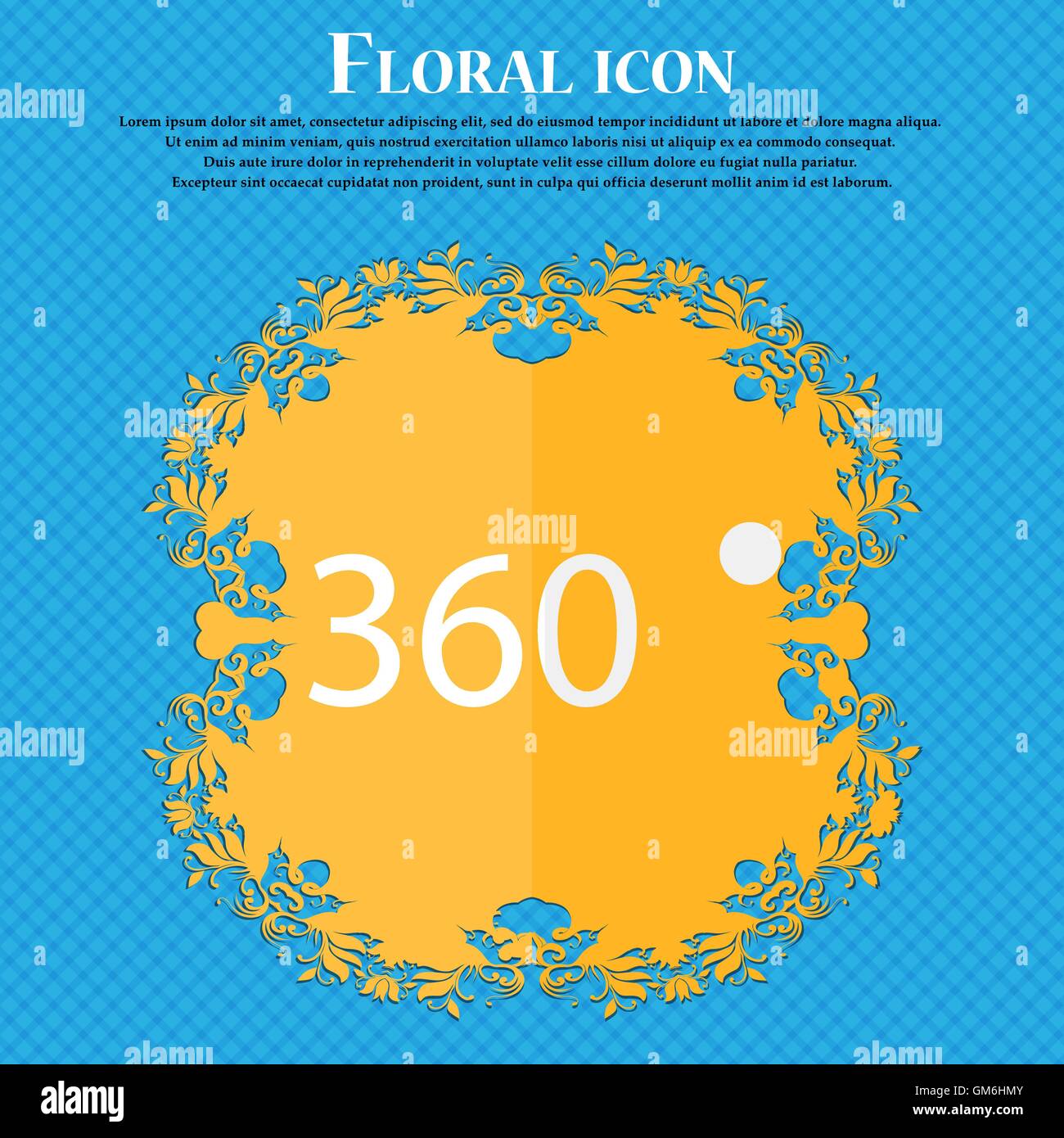 360 degrés d'angle de l'icône de connexion. Symbole mathématique de la géométrie. La rotation. Design plat floral sur un fond abstrait bleu avec place fo Illustration de Vecteur