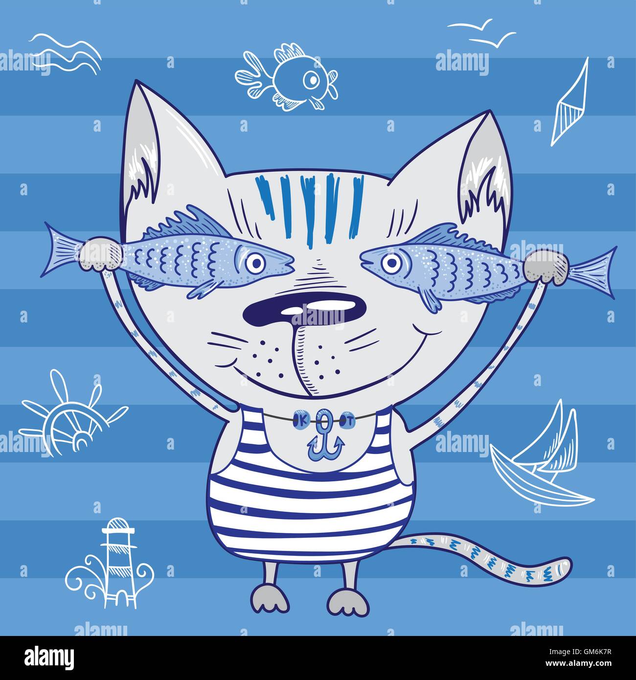 Mer cat illustration Illustration de Vecteur